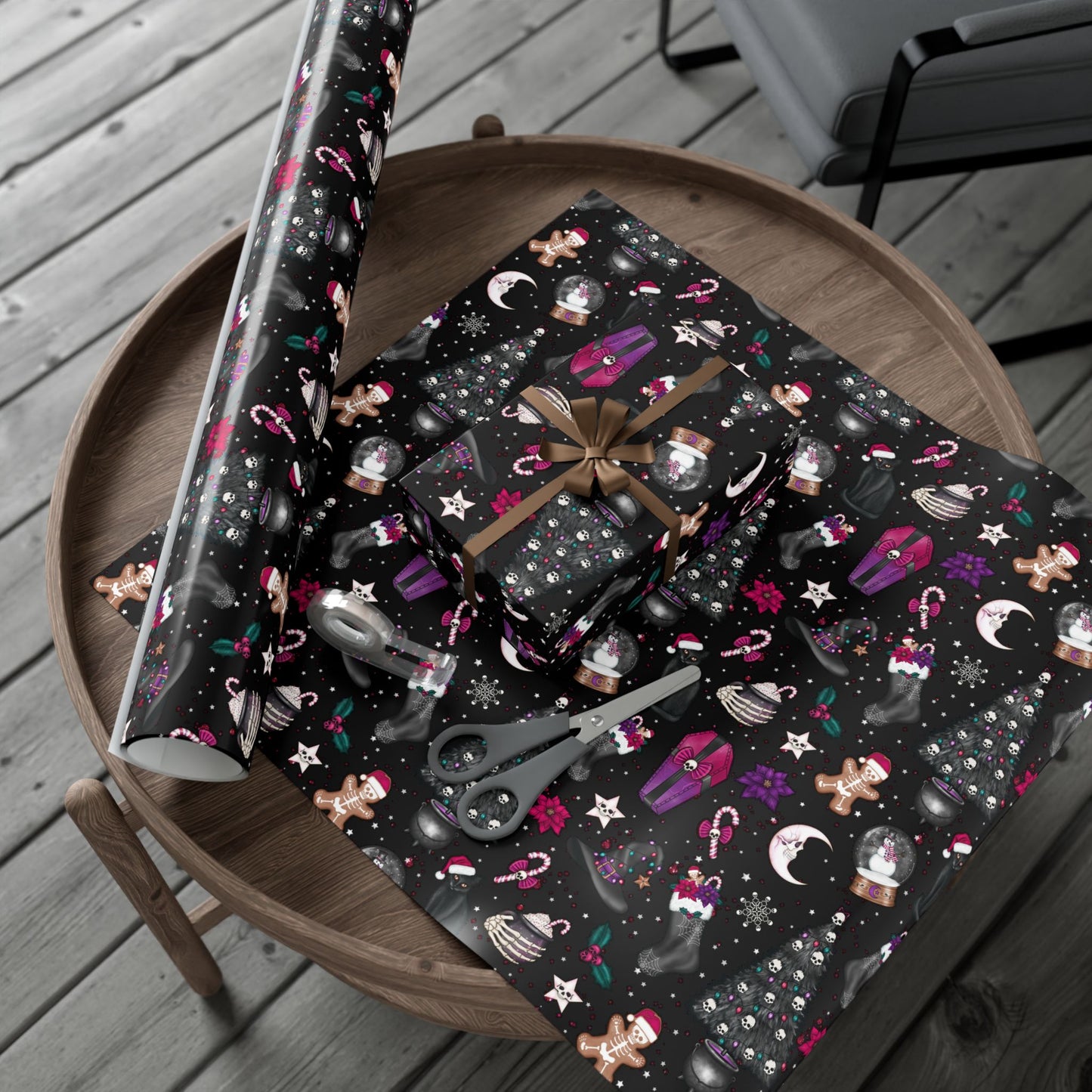 Kitschy Goth Christmas, Creepmas Whimsigoth Black Eco-friendly Gift Wrap