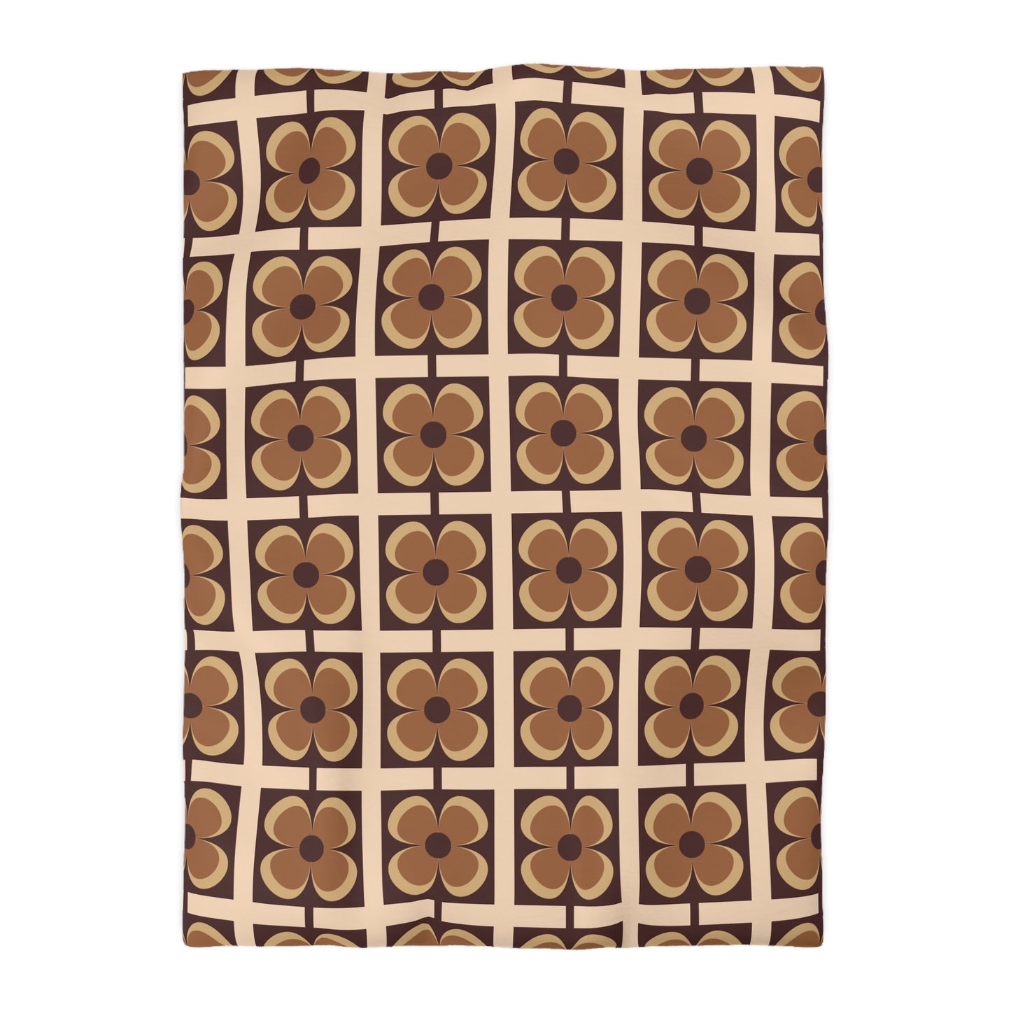 Retro 60s 70s Flowers Geometric Mid Century Modern Brown Duvet Cover