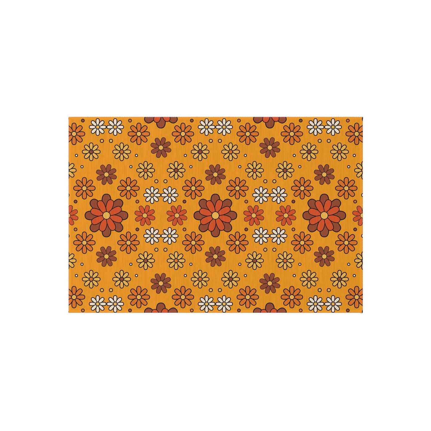 Retro 60s 70s Groovy Mod Daisy, Floral Mid Century Orange & Brown Anti-Slip Indoor/Outdoor Accent Rug