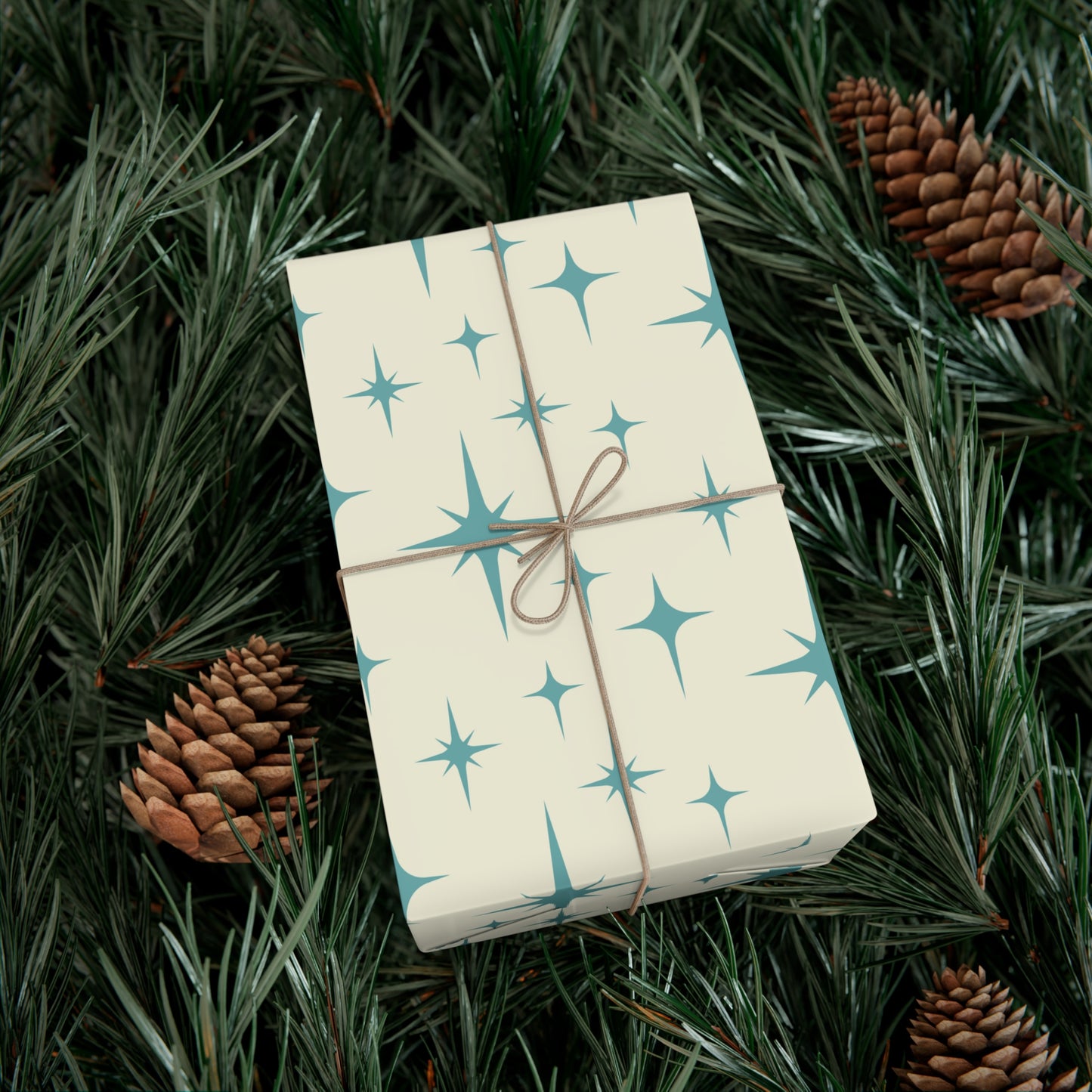 Retro Atomic Starburst MCM Off-White & Blue Gift Wrapping Paper