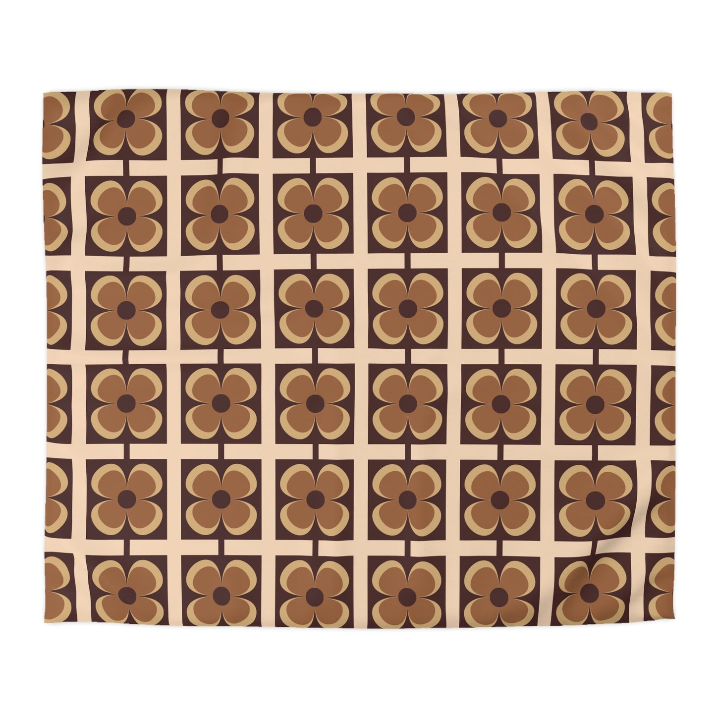 Retro 60s 70s Flowers Geometric Mid Century Modern Brown Duvet Cover