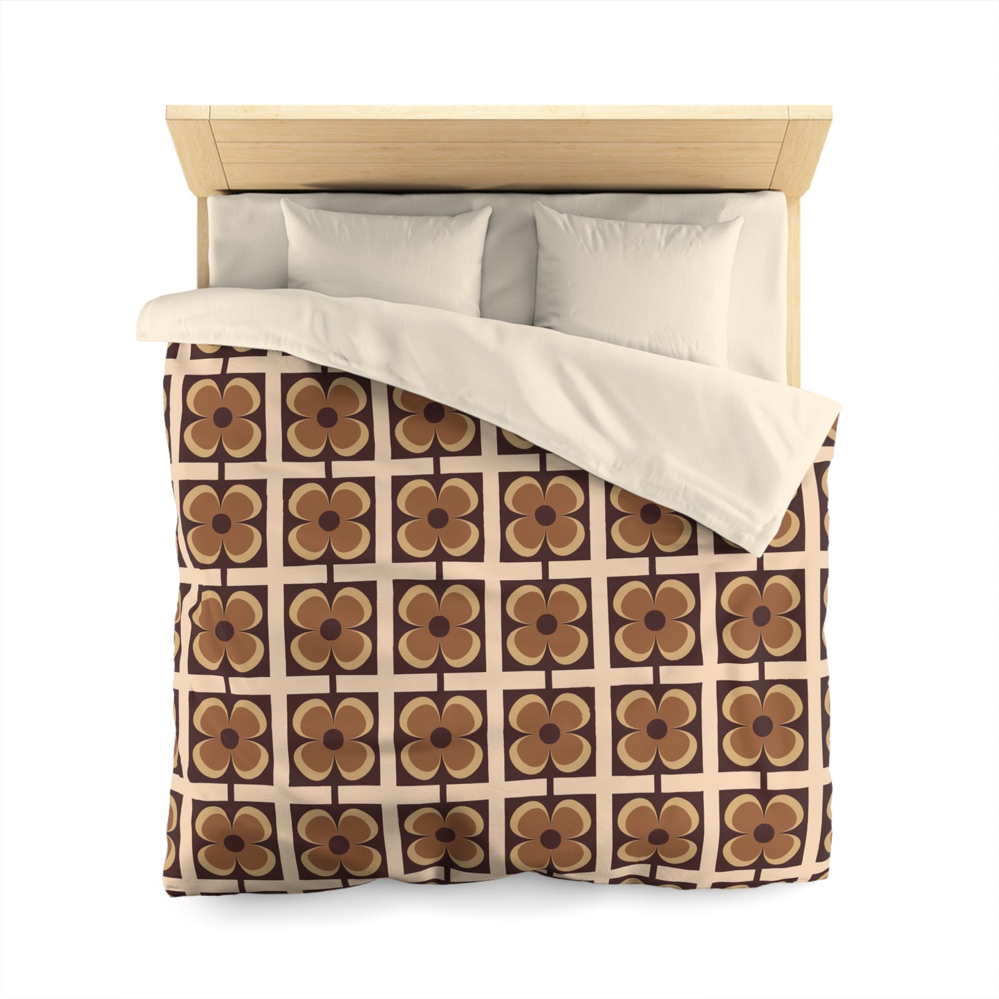 Retro 60s 70s Flowers Geometric Mid Century Modern Brown Duvet Cover