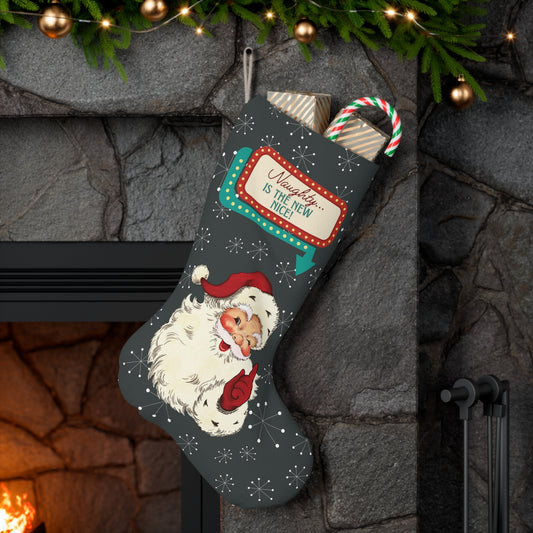 Vintage Santa Winking Cheeky Retro 50s Atomic Burst Mid Century Mod Charcoal Gray Stocking