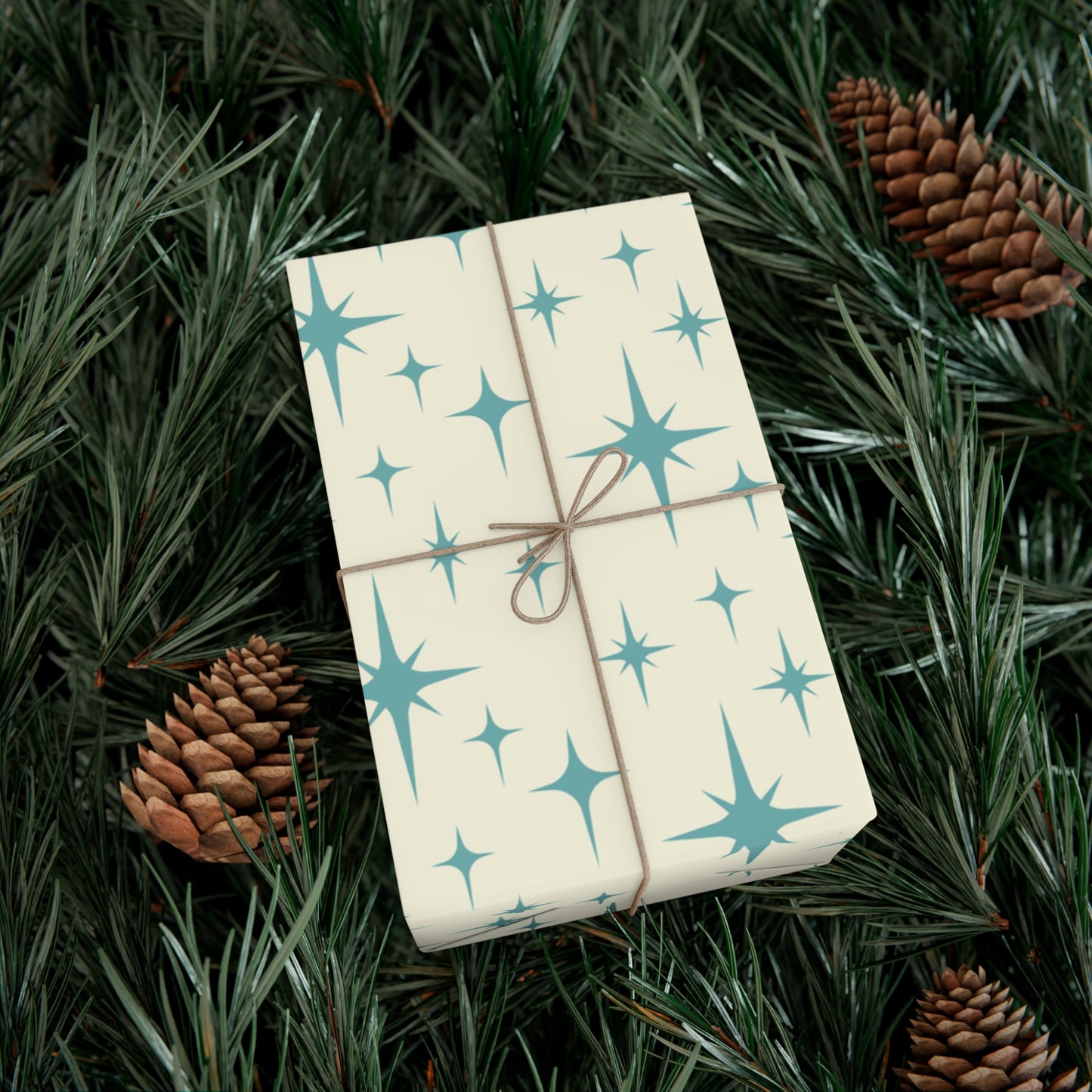 Retro Atomic Starburst MCM Off-White & Blue Gift Wrapping Paper