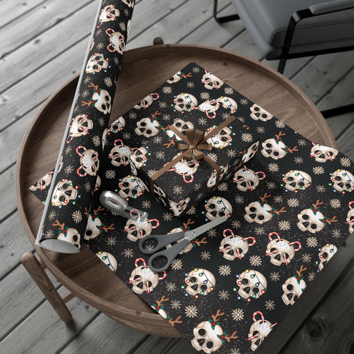 Goth Christmas Skulls, Gothmas & Creepmas Black Eco-Friendly Holiday Gift Wrap