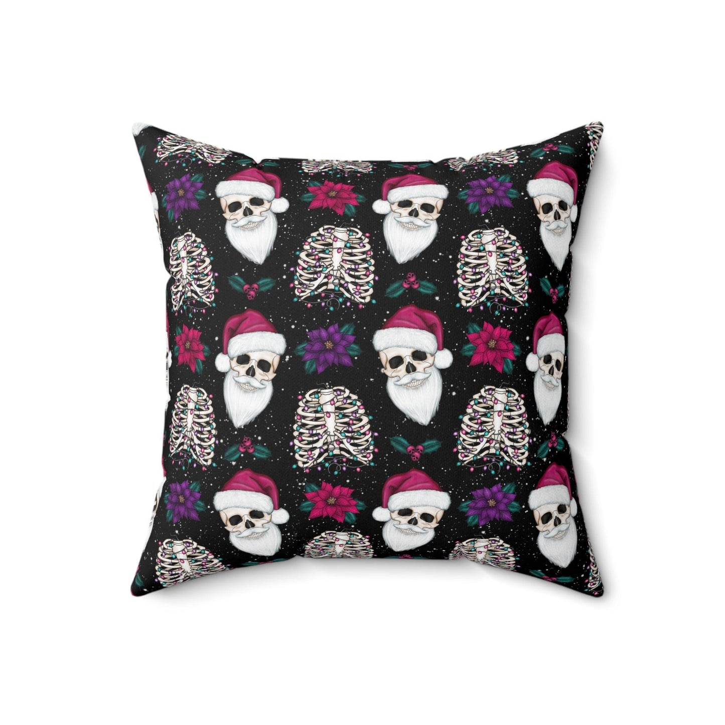 Skull Santa Goth Christmas, Kitschy Black Creepmas Holiday Throw Pillow | lovevisionkarma.com