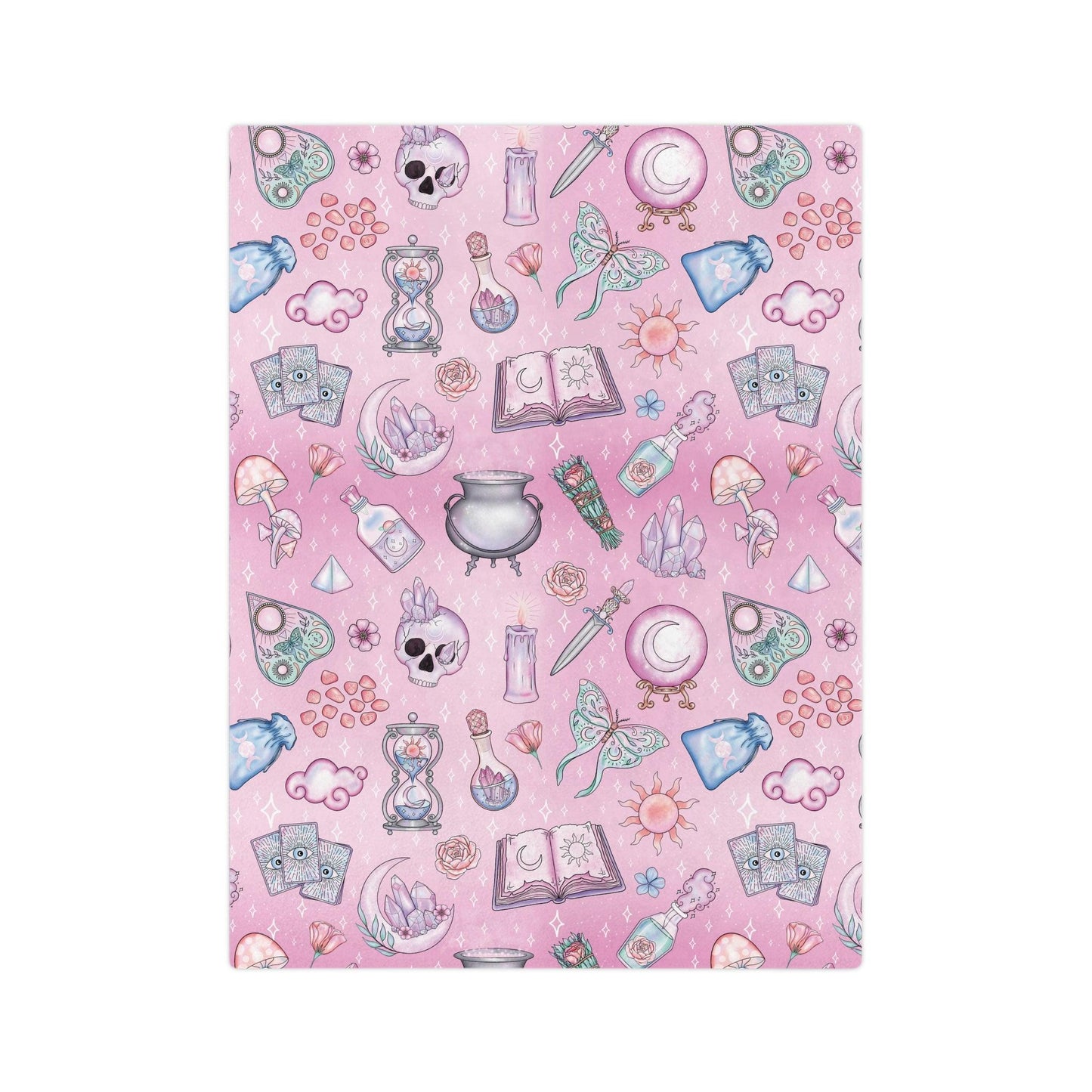 Witchy Pastel Kawaii Whimsigoth Pink Velveteen Minky Blanket | lovevisionkarma.com