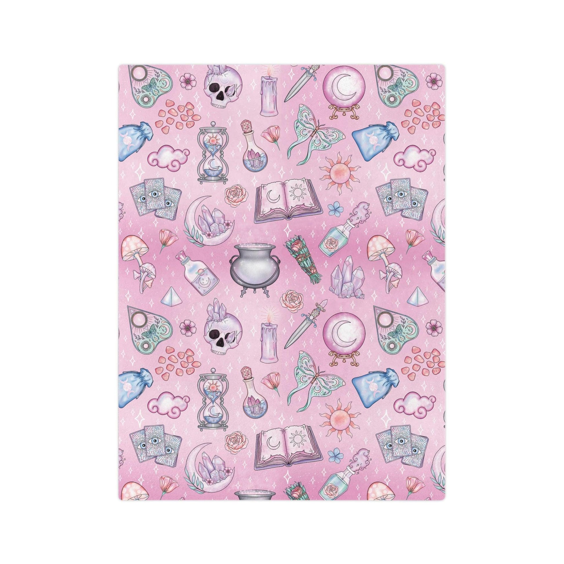 Witchy Pastel Kawaii Whimsigoth Pink Velveteen Minky Blanket | lovevisionkarma.com