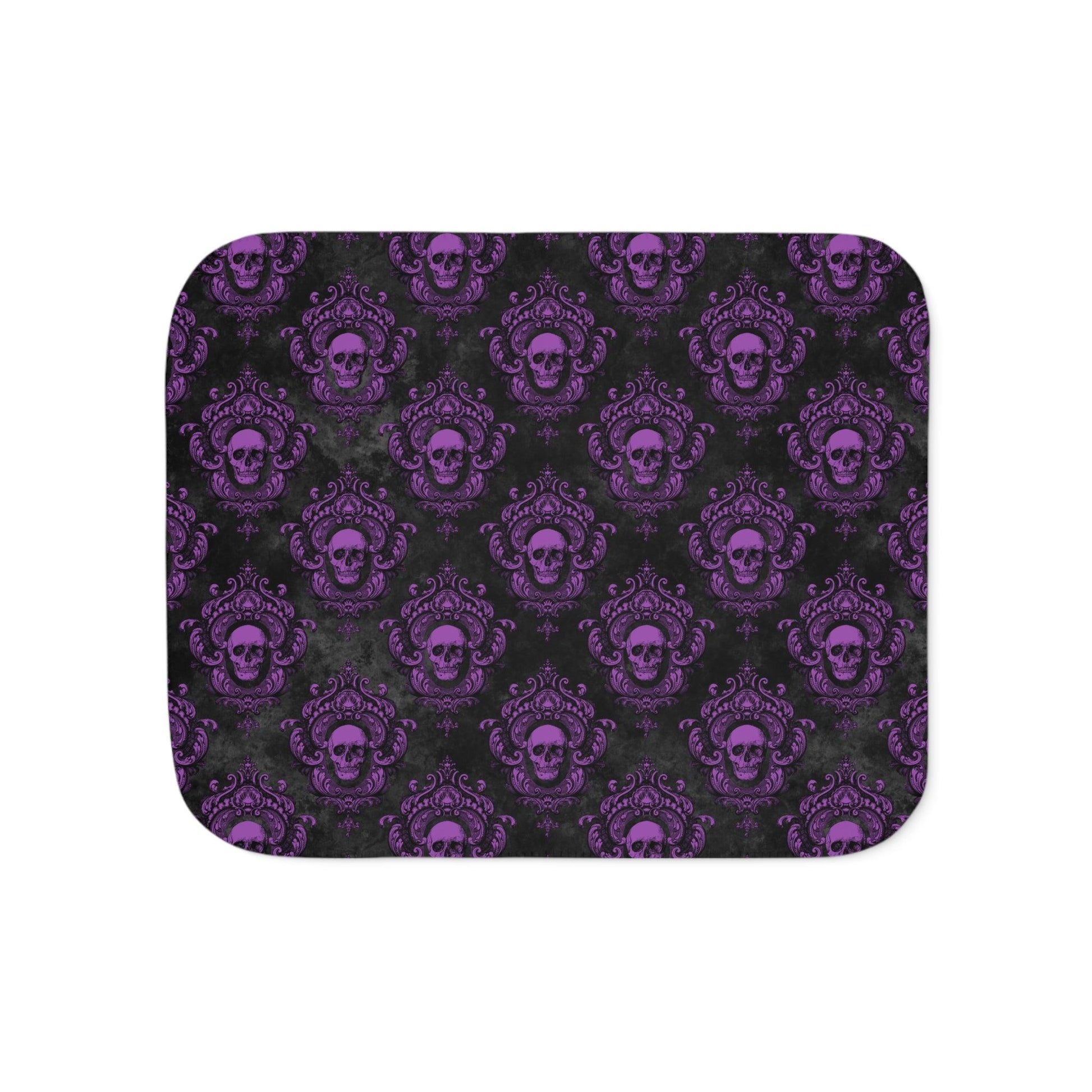 Gothic Purple Skull with Ornate Frame, Purple and Black Glam Goth Sherpa Blanket | lovevisionkarma.com