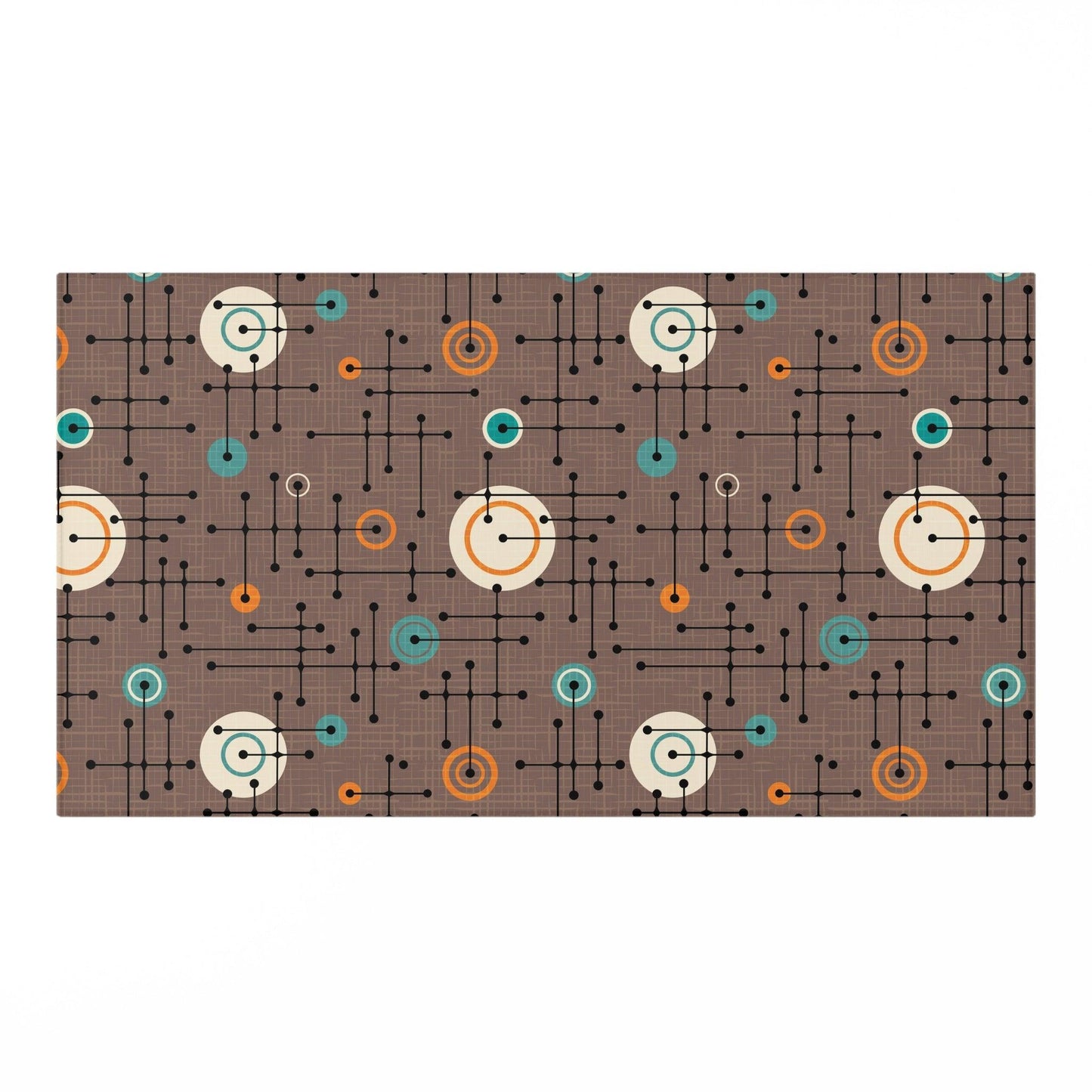 Retro Mid Century Eames Inspired Lines and Circles Brown Anti-Slip Accent Rug | lovevisionkarma.com