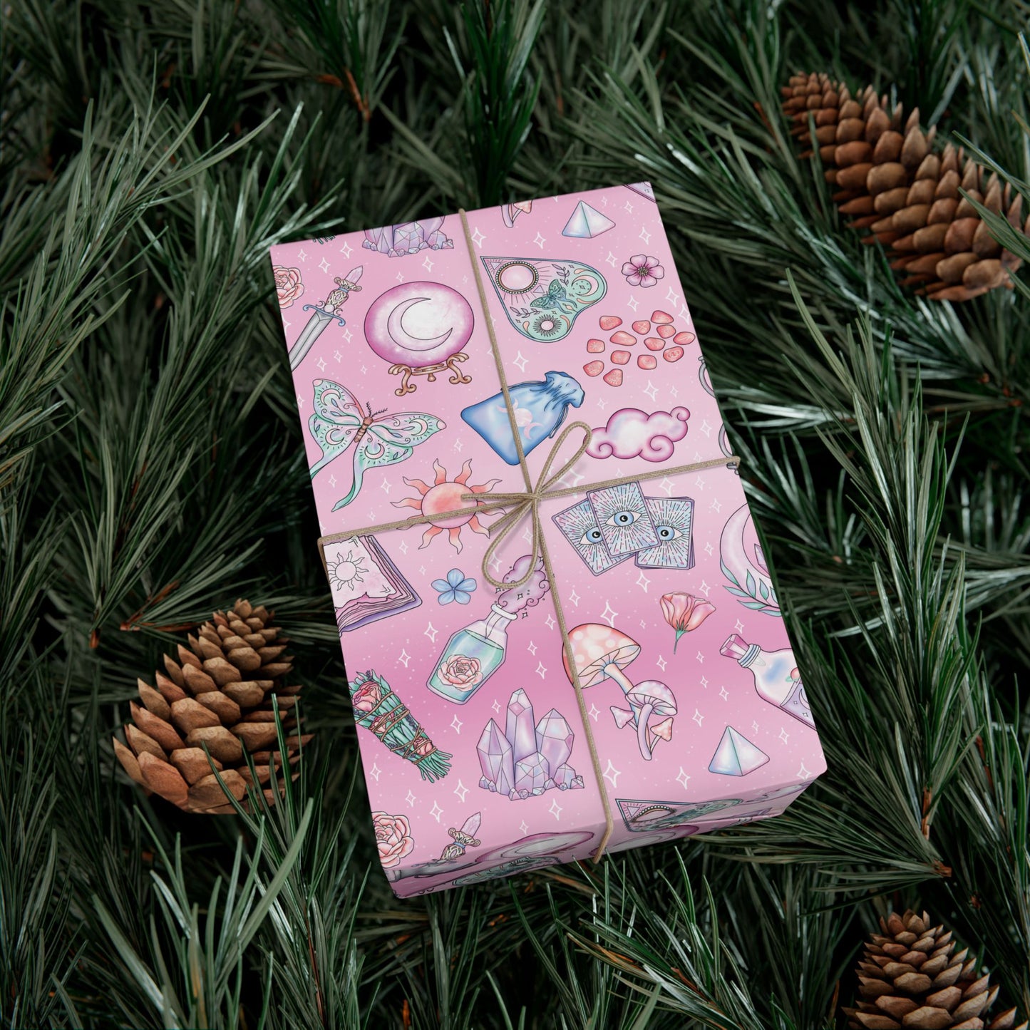 Witchy Pastel Goth Christmas, Kawaii Whimsigoth Pink Eco-Friendly Gift Wrap Paper
