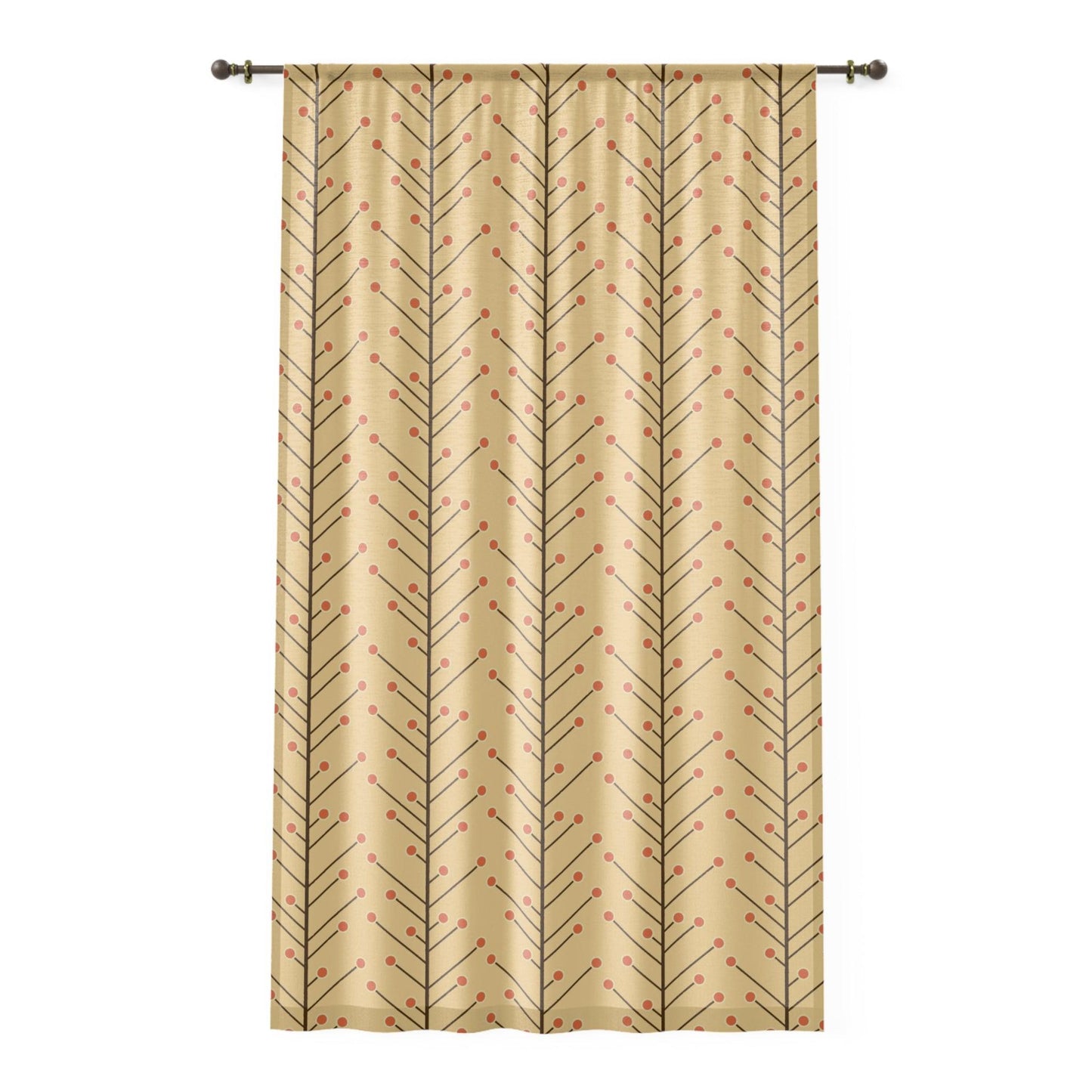 Retro 50's Mid Century Mod Minimalist Trees, Yellow Beige Sheer Window Curtain Panel | lovevisionkarma.com