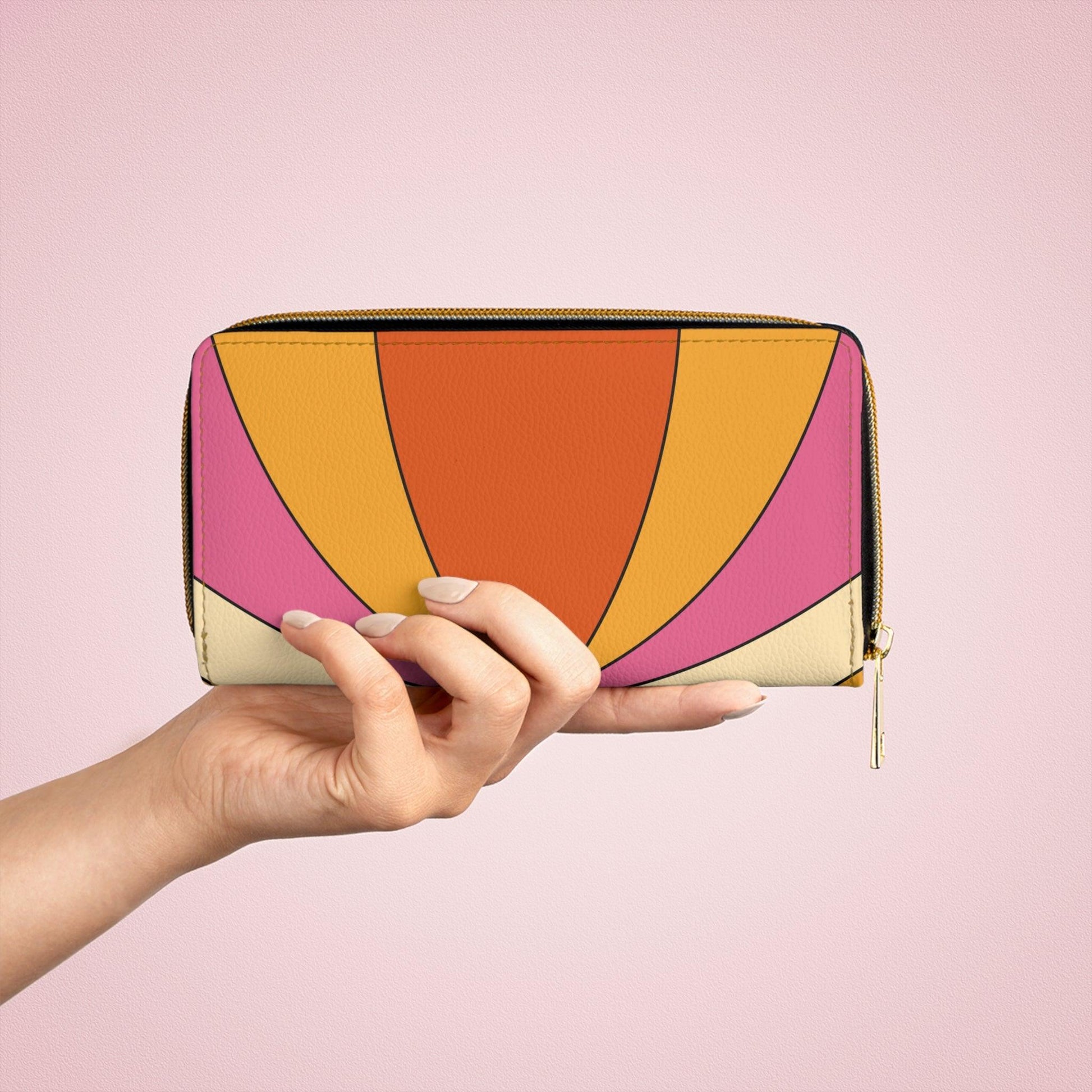 Groovy 60s Retro Mid Century Mod Orange, Pink & Yellow Zipper Wallet | lovevisionkarma.com