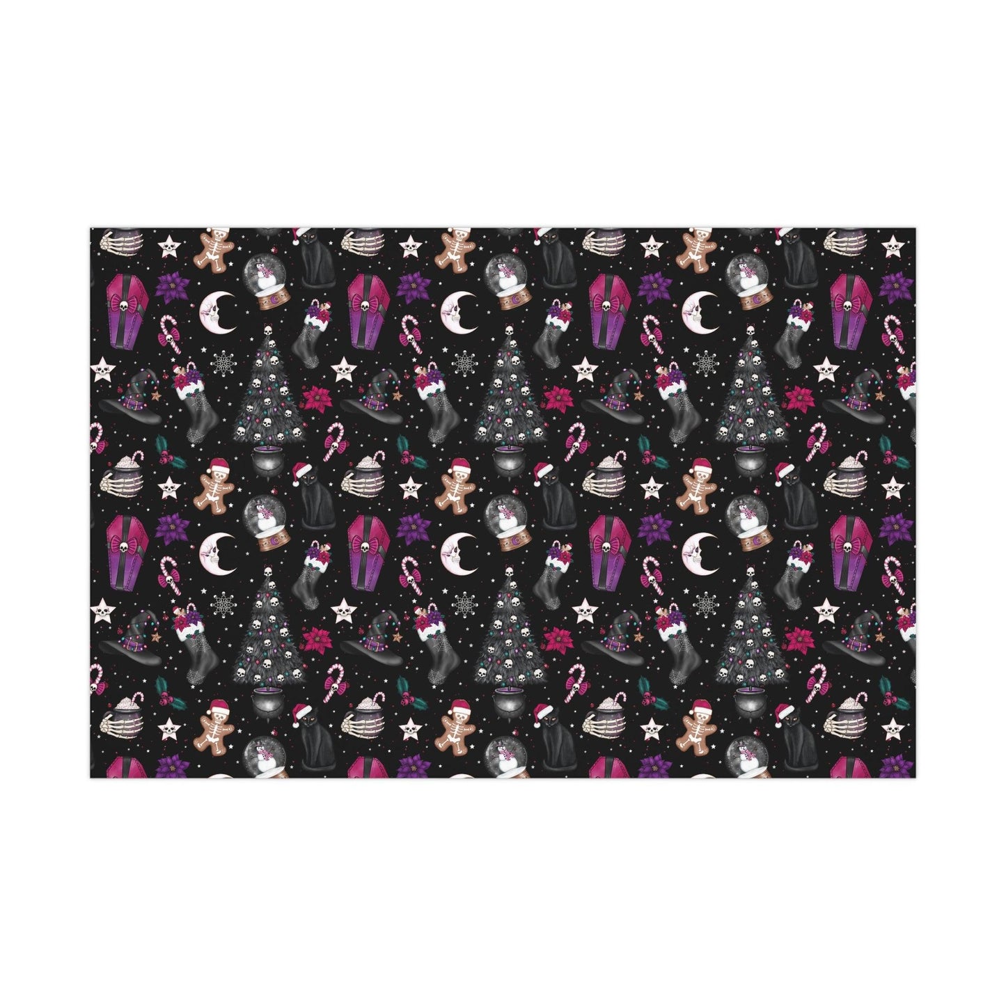 Kitschy Goth Christmas, Creepmas Whimsigoth Black Eco-friendly Gift Wrap | lovevisionkarma.com