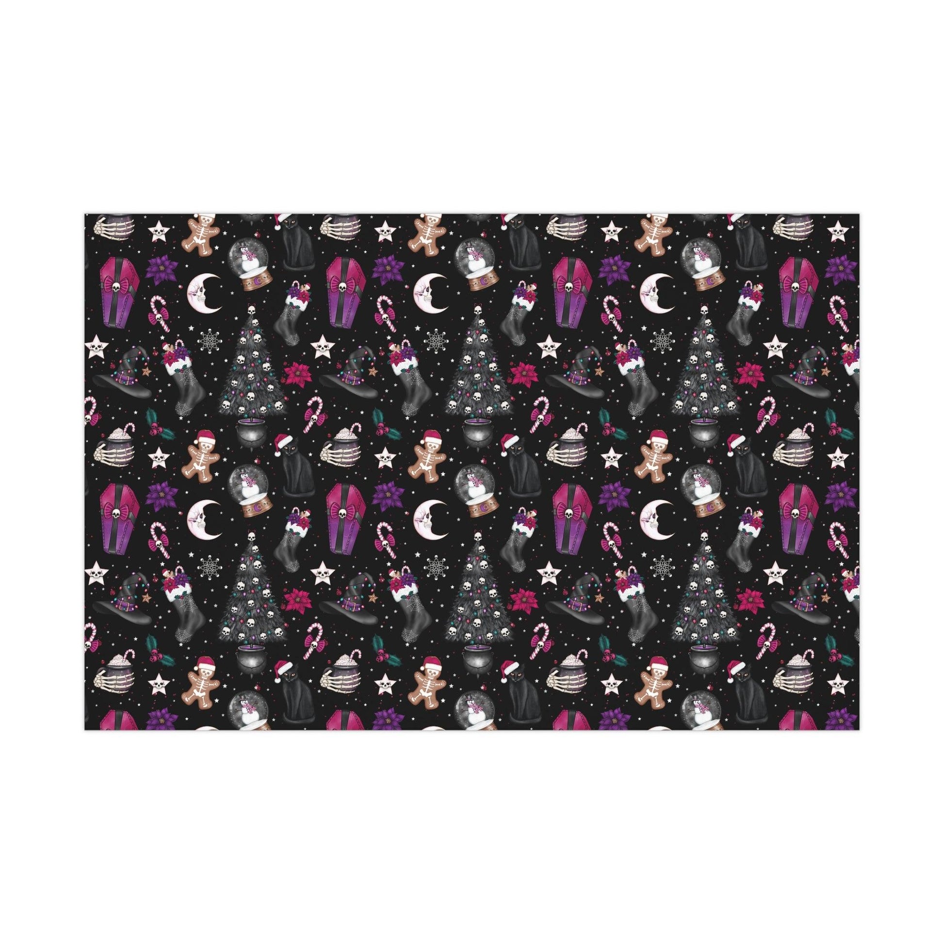 Kitschy Goth Christmas, Creepmas Whimsigoth Black Eco-friendly Gift Wrap | lovevisionkarma.com