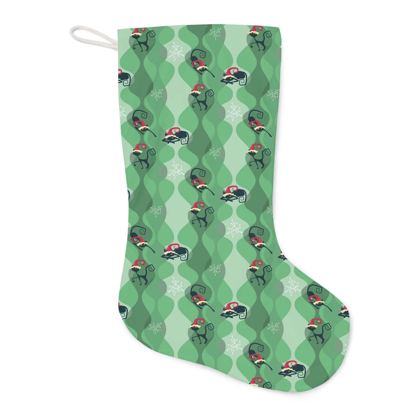 Retro Atomic Cat 50s Mid Century Modern Green Christmas Stocking