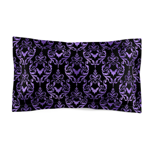 Goth Damask Purple Bats Halloween Glam Goth Black Pillow Sham