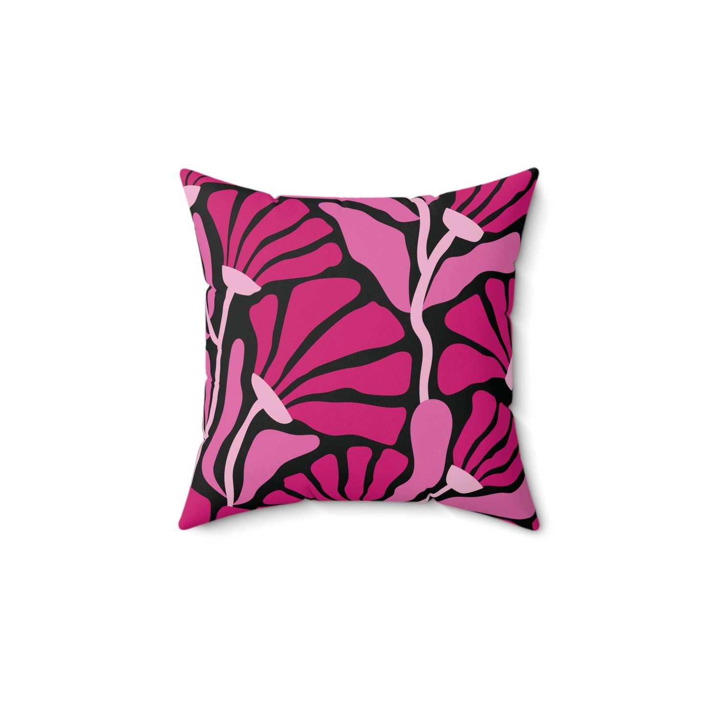 Groovy Mod Minimalist Flowers MCM Pink & Black Throw Pillow