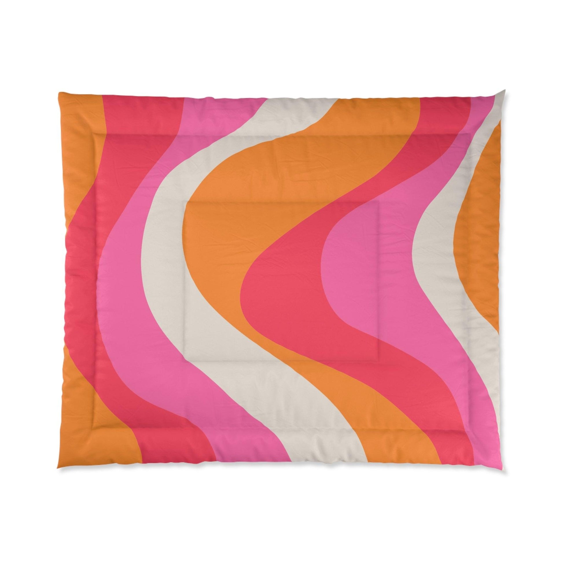 Retro 60s Groovy Hippie Swirl MCM Pink & Orange Comforter | lovevisionkarma.com