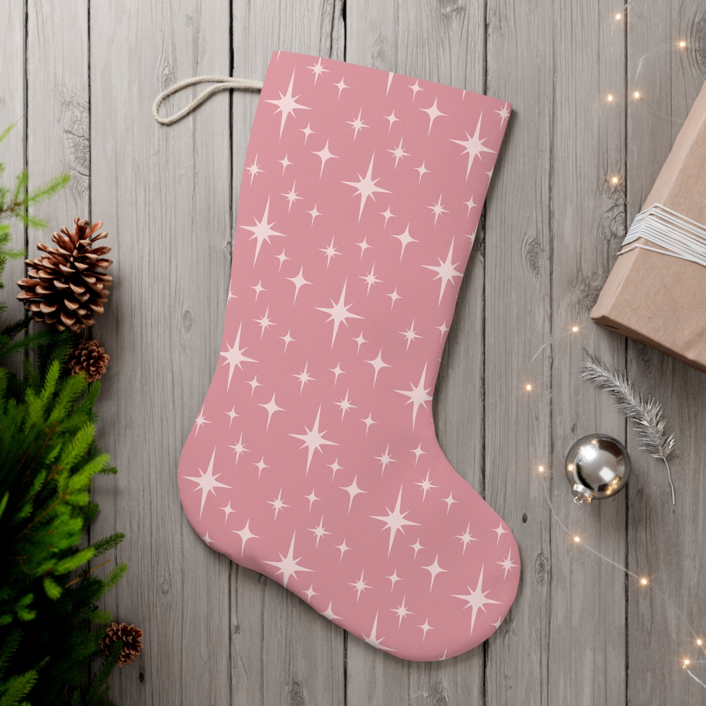 Retro 50s Atomic Starburst MCM Pink Mid Century Mod Christmas Stocking