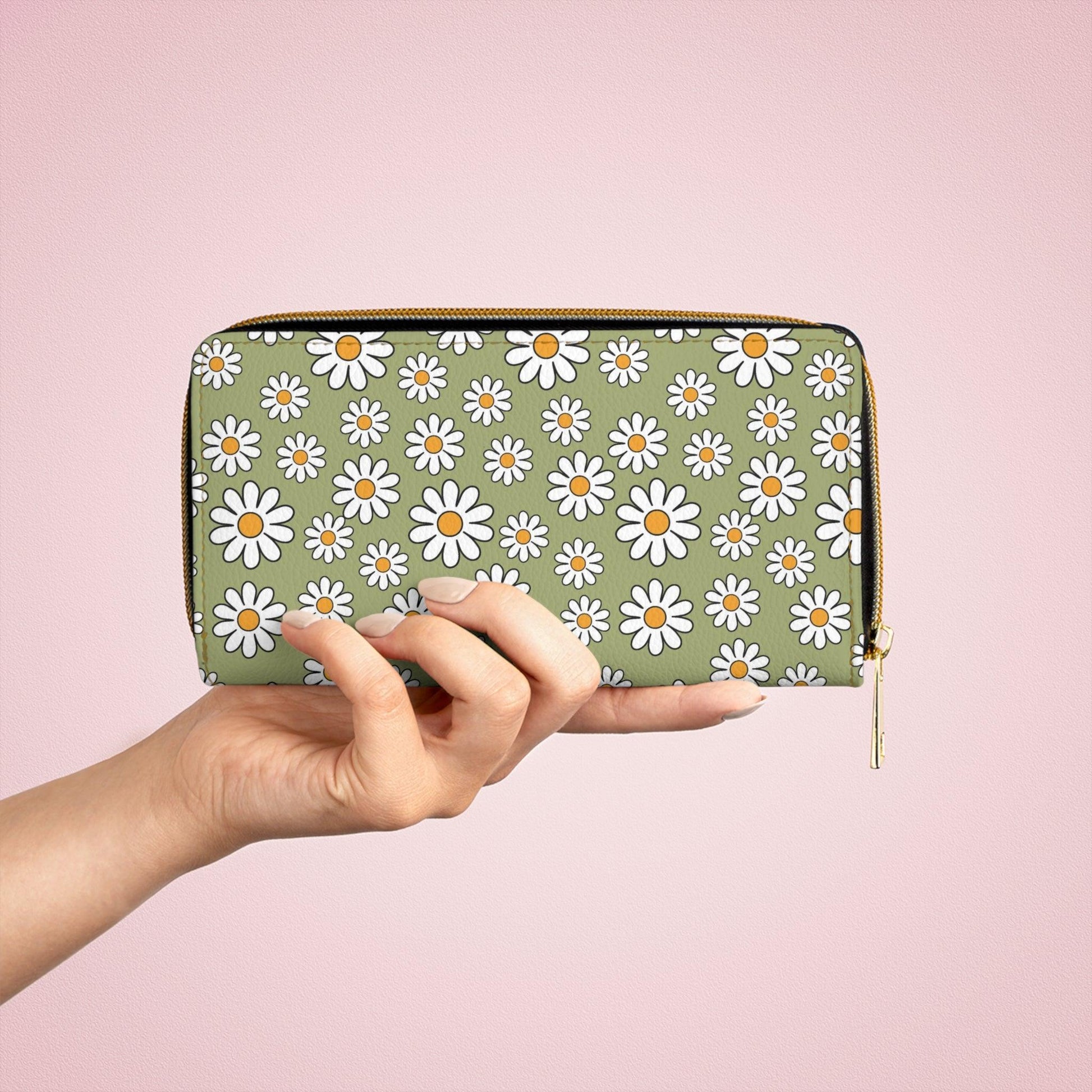 Boho Daisy Sage Green Zipper Wallet | lovevisionkarma.com