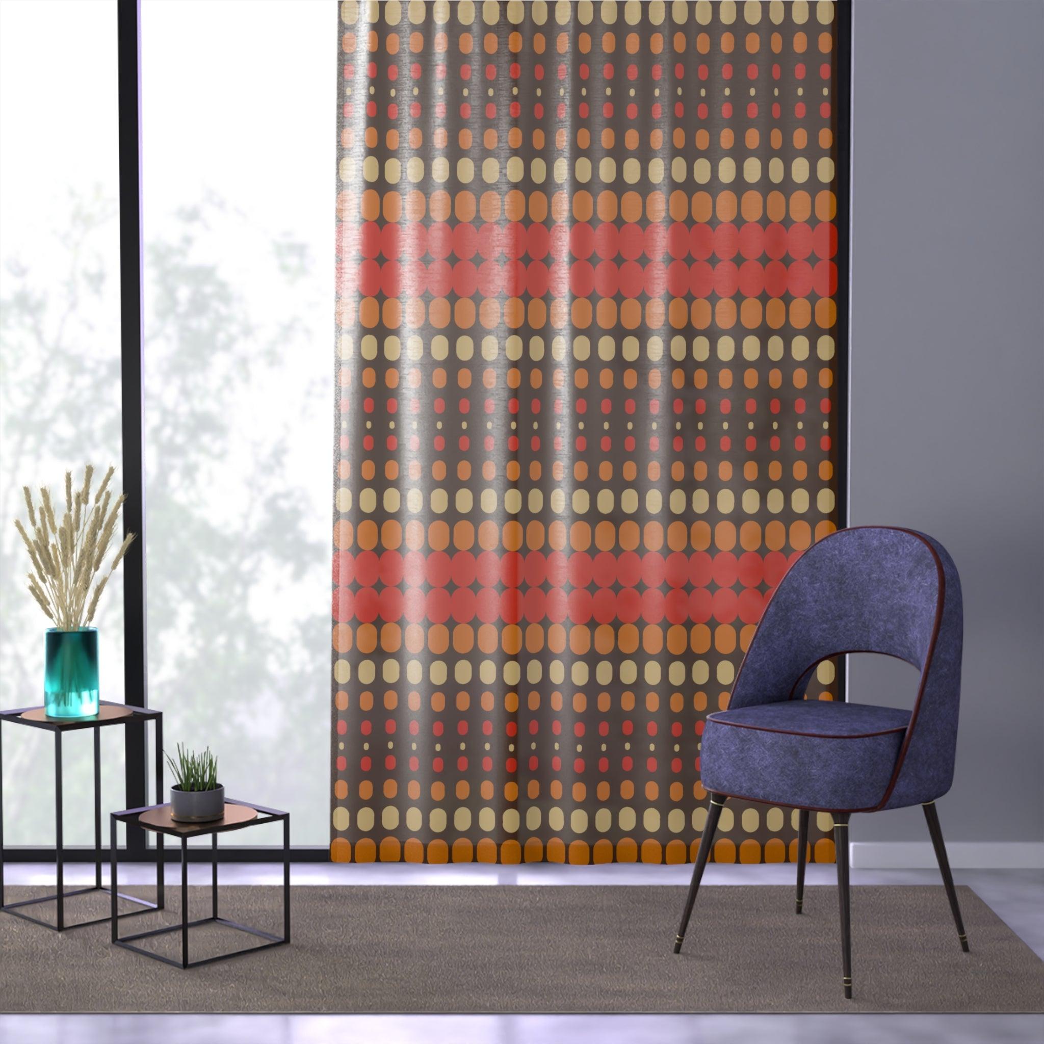 Retro 70's Funky Mid Century Modern Orange & Brown Sheer Window Curtain