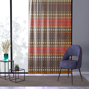 Retro 70's Funky Mid Century Modern Orange & Brown Sheer Window Curtain