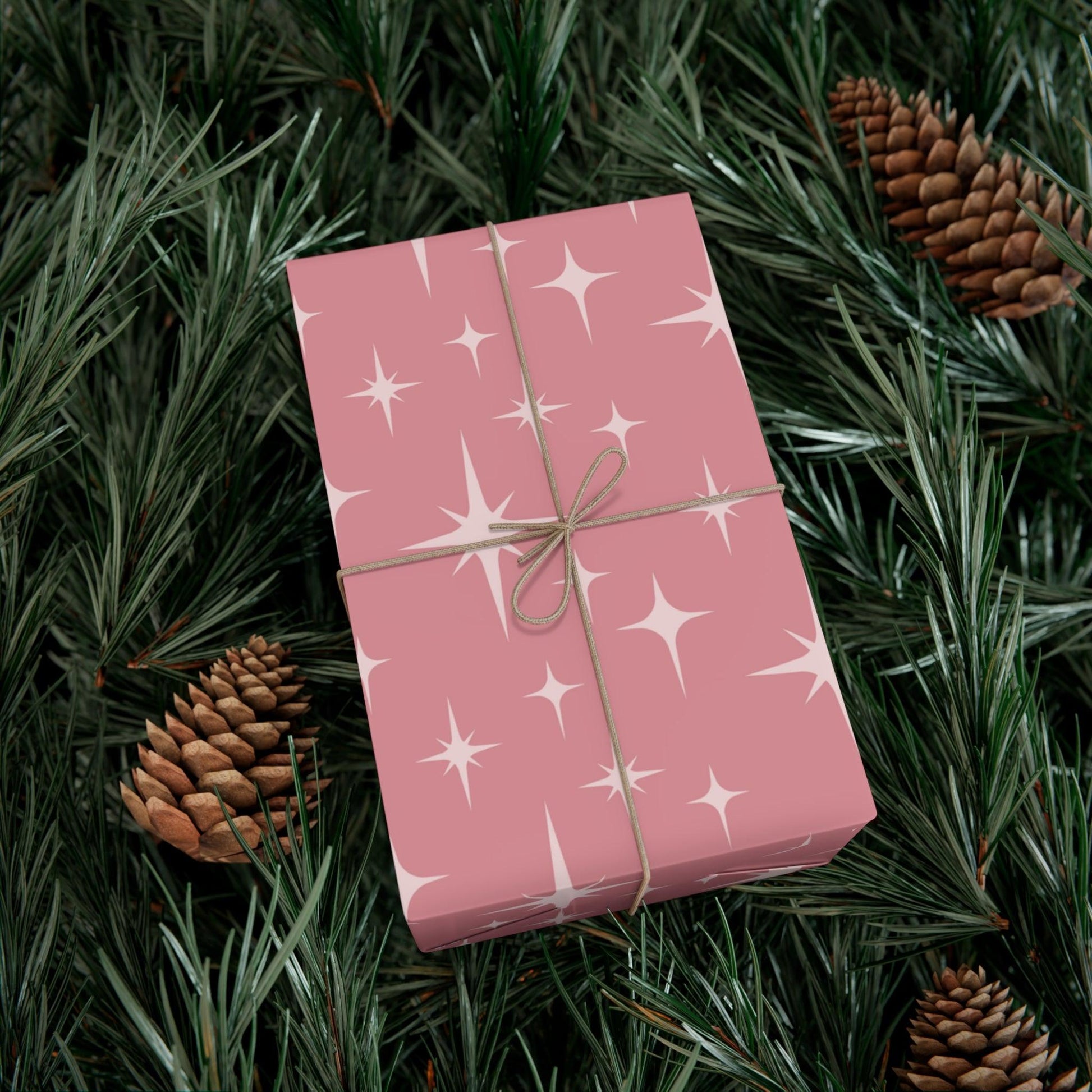Retro 50's Atomic Starburst Mid Century Mod Pink Eco-Friendly Gift Wrap | lovevisionkarma.com
