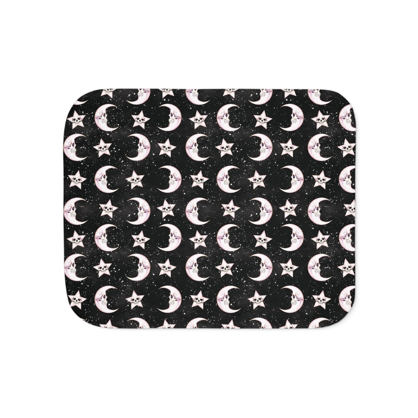 Goth Christmas Celestial Moon & Stars Whimsical Kawaii Creepmas Black Sherpa Blanket | lovevisionkarma.com