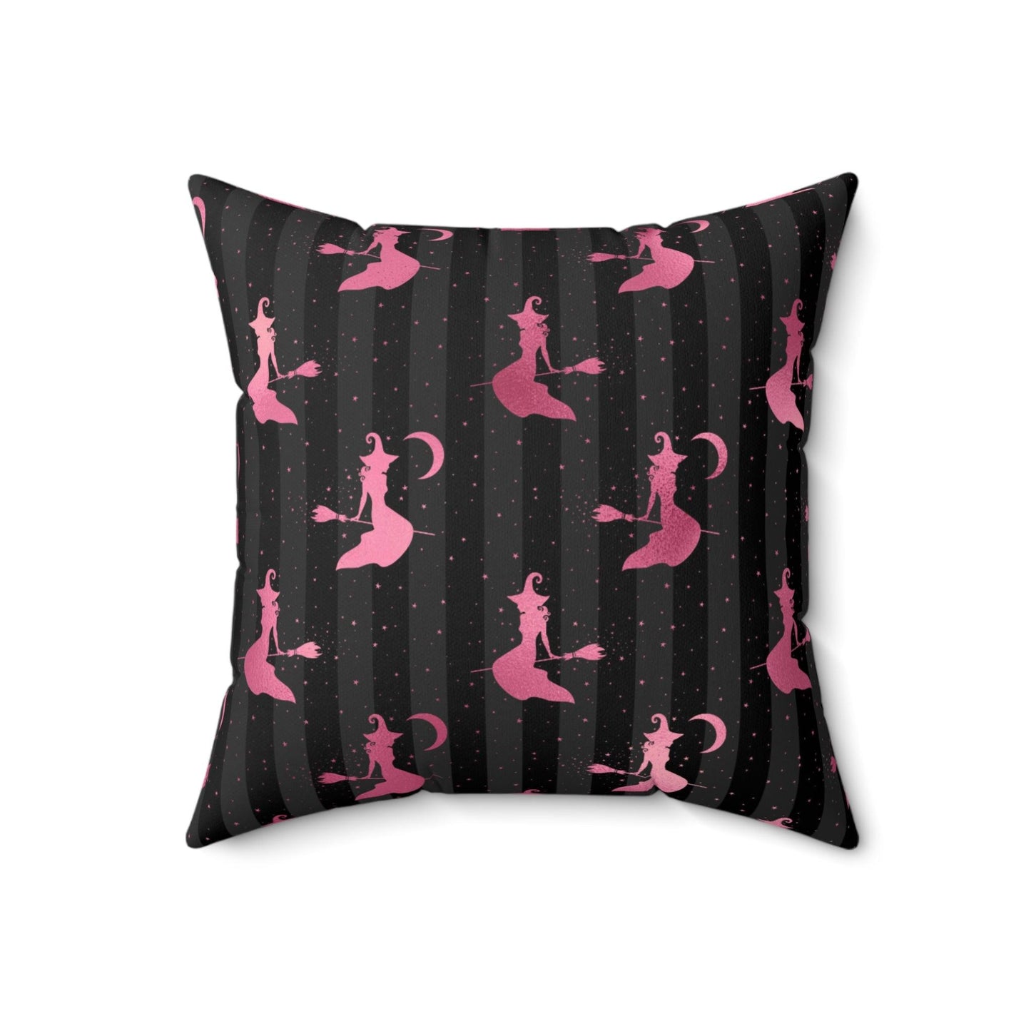 Flying Witch Glam Goth Halloween Pink & Black Throw Pillow | lovevisionkarma.com
