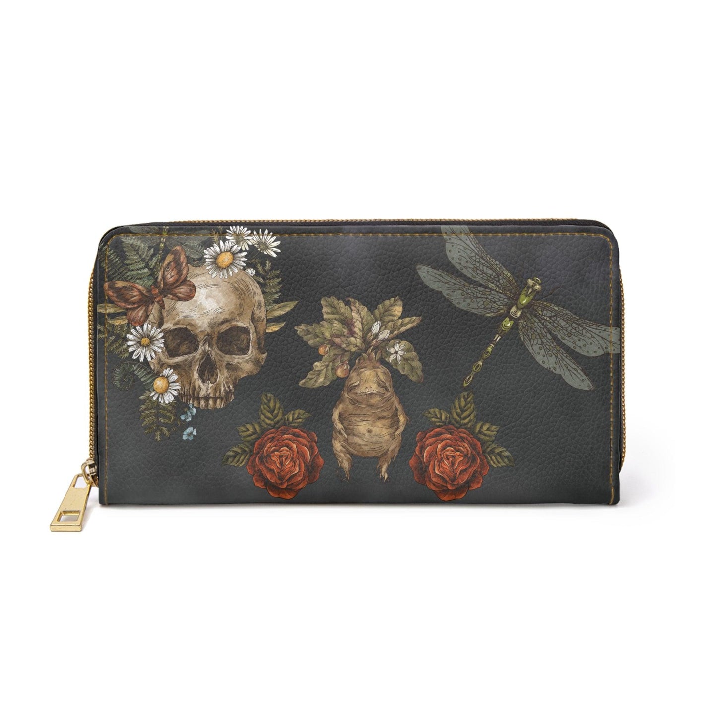 Dragonfly, Mandrake and Skull Mystical Zipper Wallet | lovevisionkarma.com