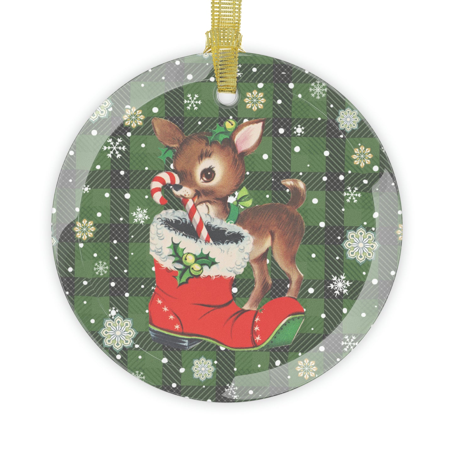 Retro 50s Vintage Christmas Reindeer MCM Green Glass Ornament