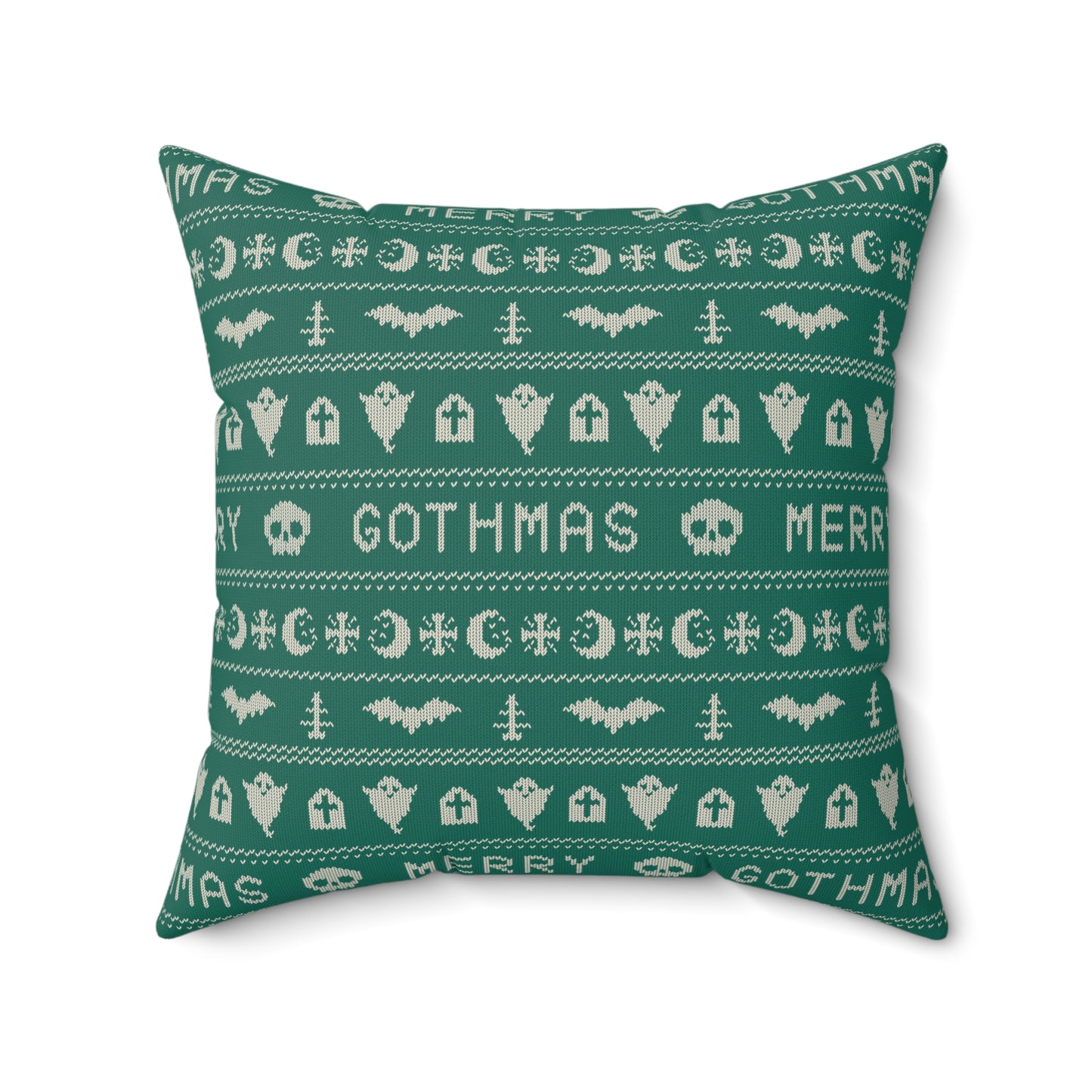 Goth Christmas Ugly Sweater Inspired, Gothmas & Kitschy Creepmas Green Throw Pillow