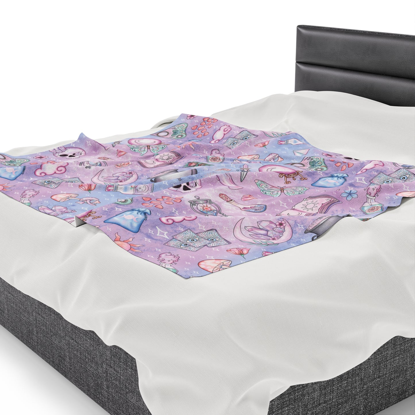 Kawaii Pastel Goth Witchy Whimsigoth Pink & Blue Velveteen Lightweight Blanket