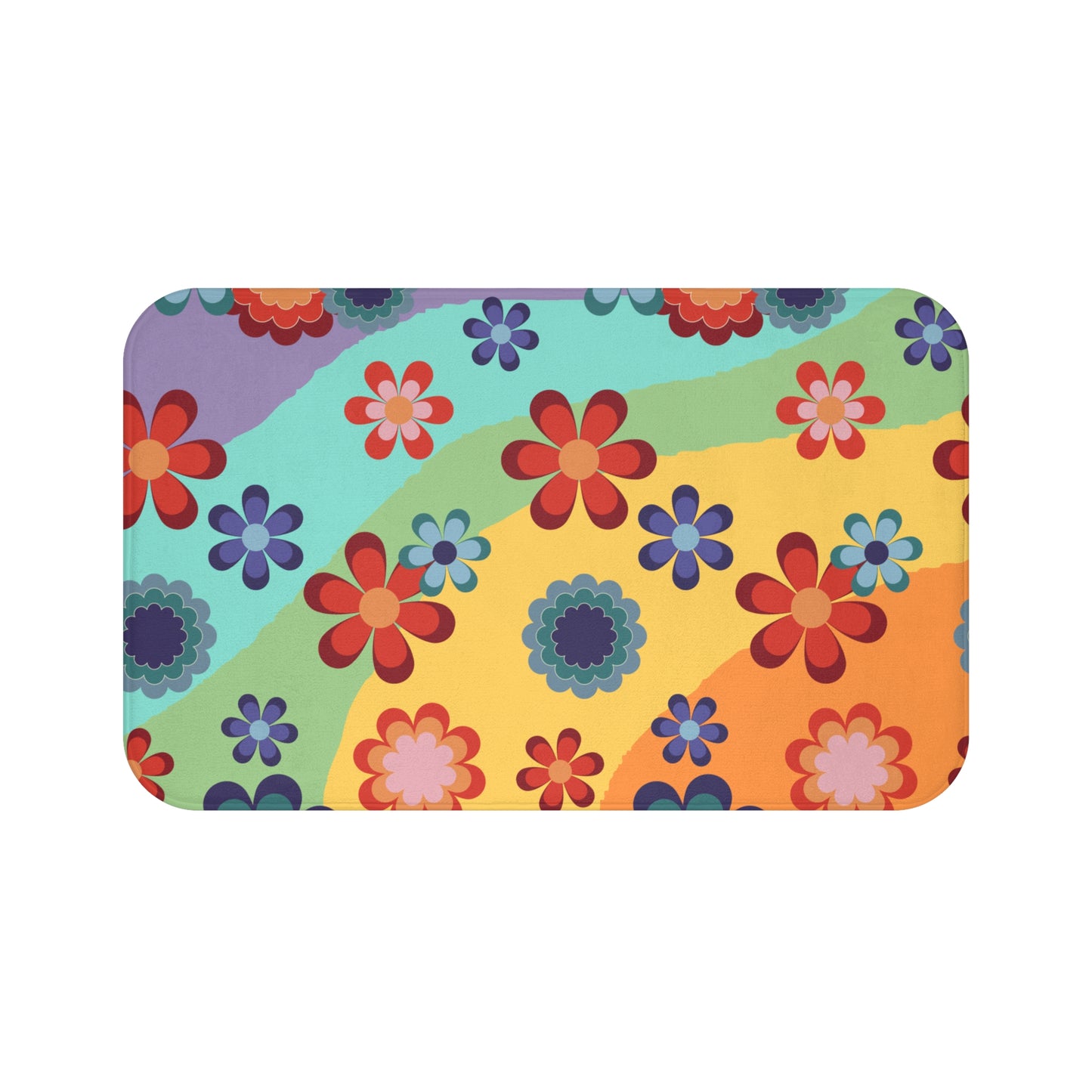 Groovy Hippie Flowers Colorful Boho MCM Bath Mat