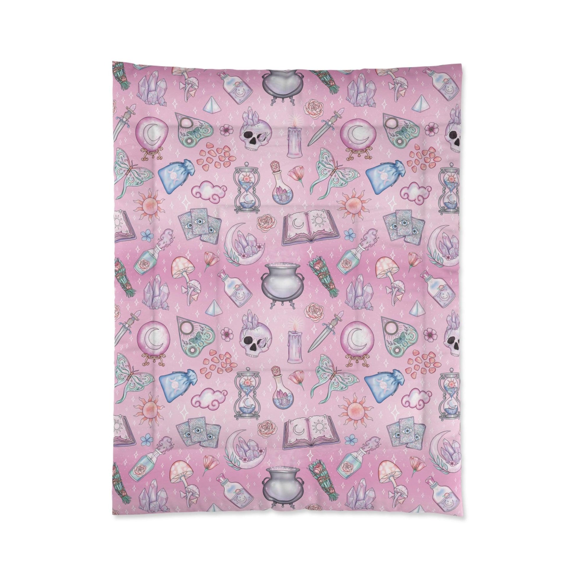 Witchy Pastel Kawaii Whimsigoth Pink Comforter | lovevisionkarma.com