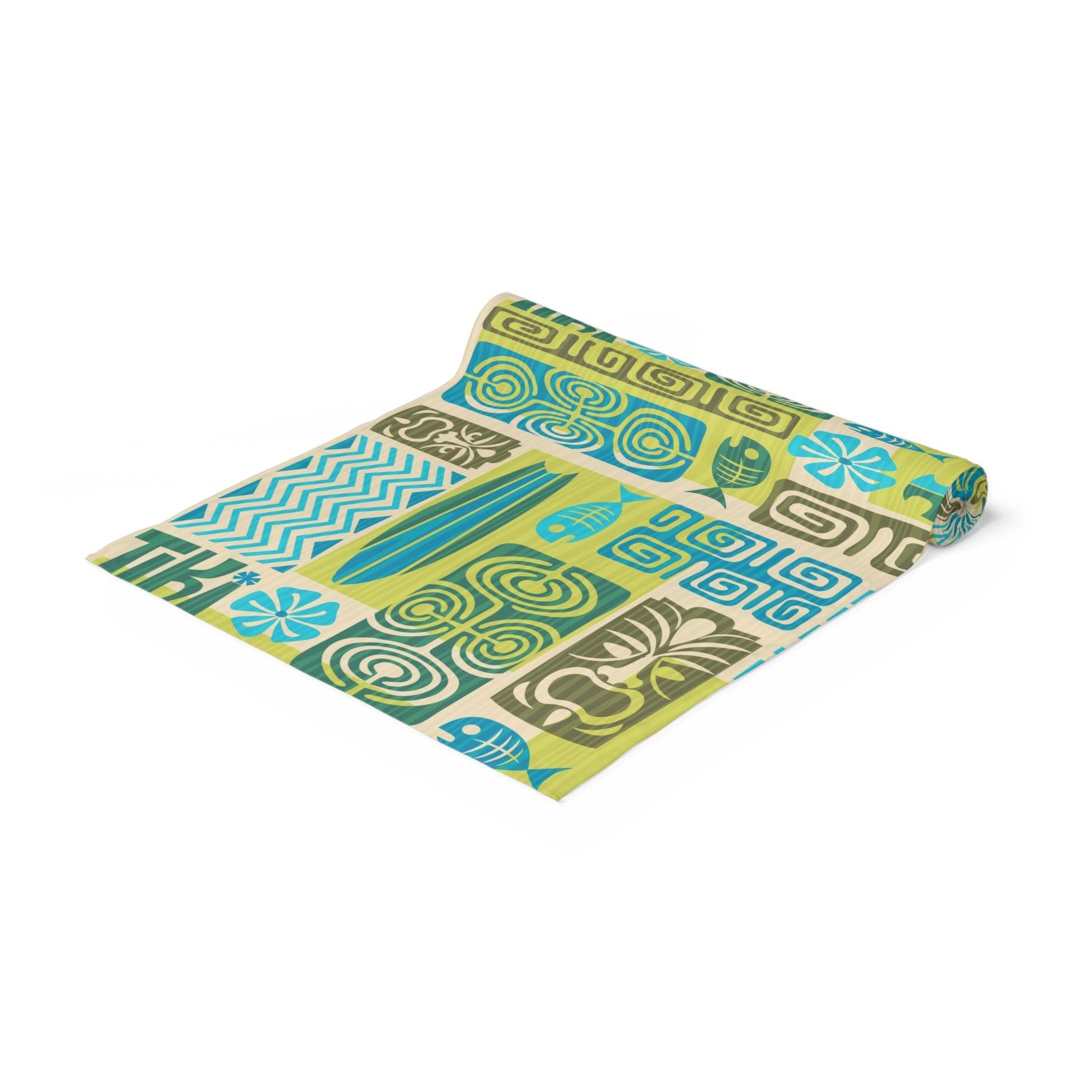 Retro Tiki 60s Mid Century Mod Green & Blue Table Runner | lovevisionkarma.com