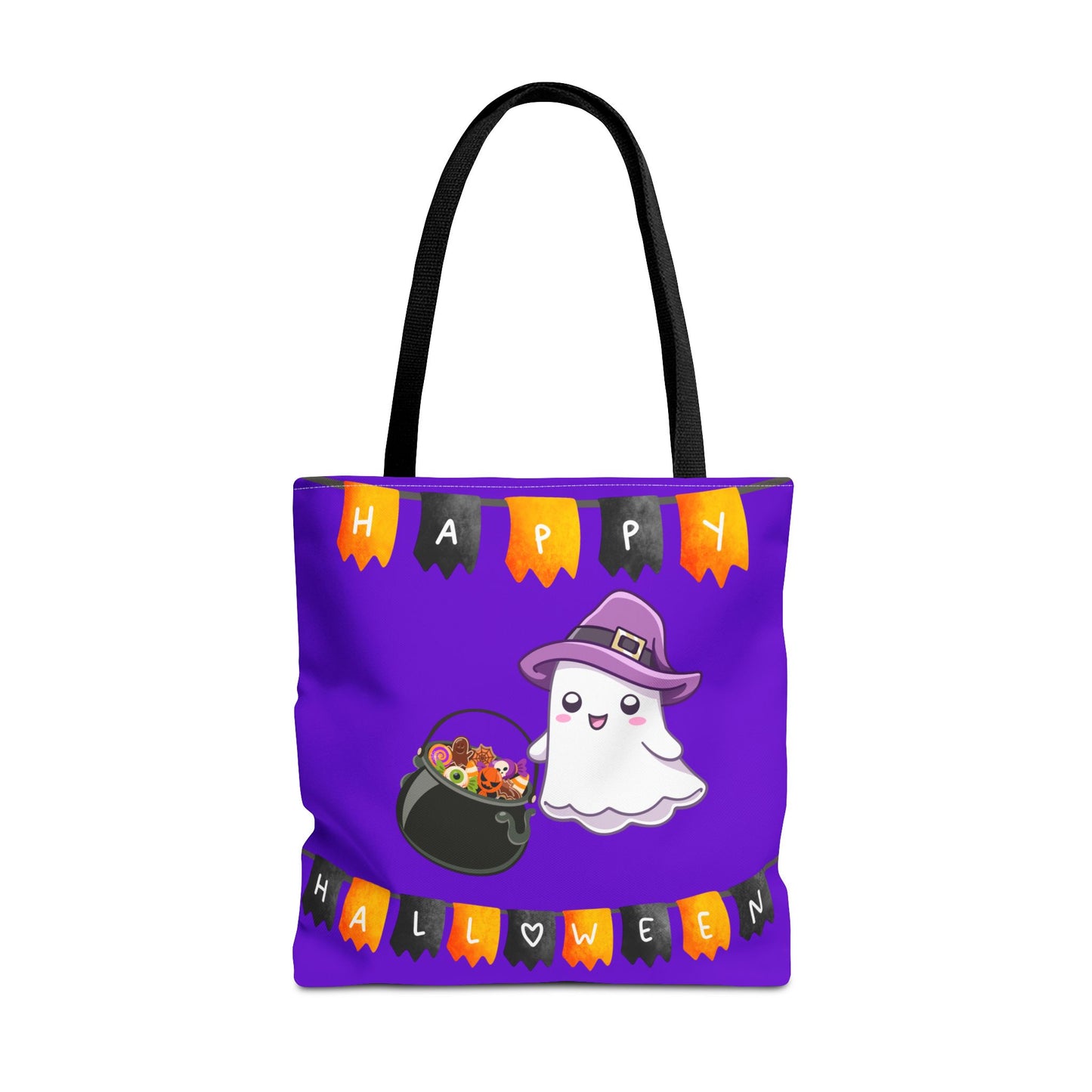 Cute Ghost Trick or Treating, Halloween Purple Tote Bag