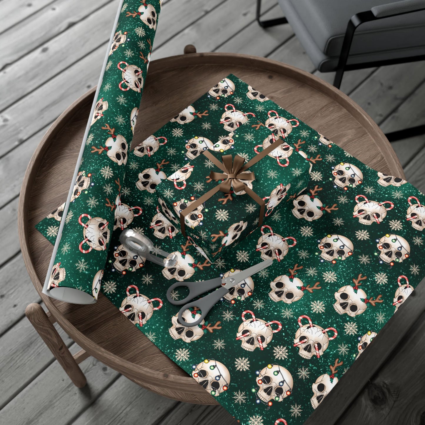 Goth Christmas Skulls Festive Green Creepmas Eco-Friendly Gift Wrap
