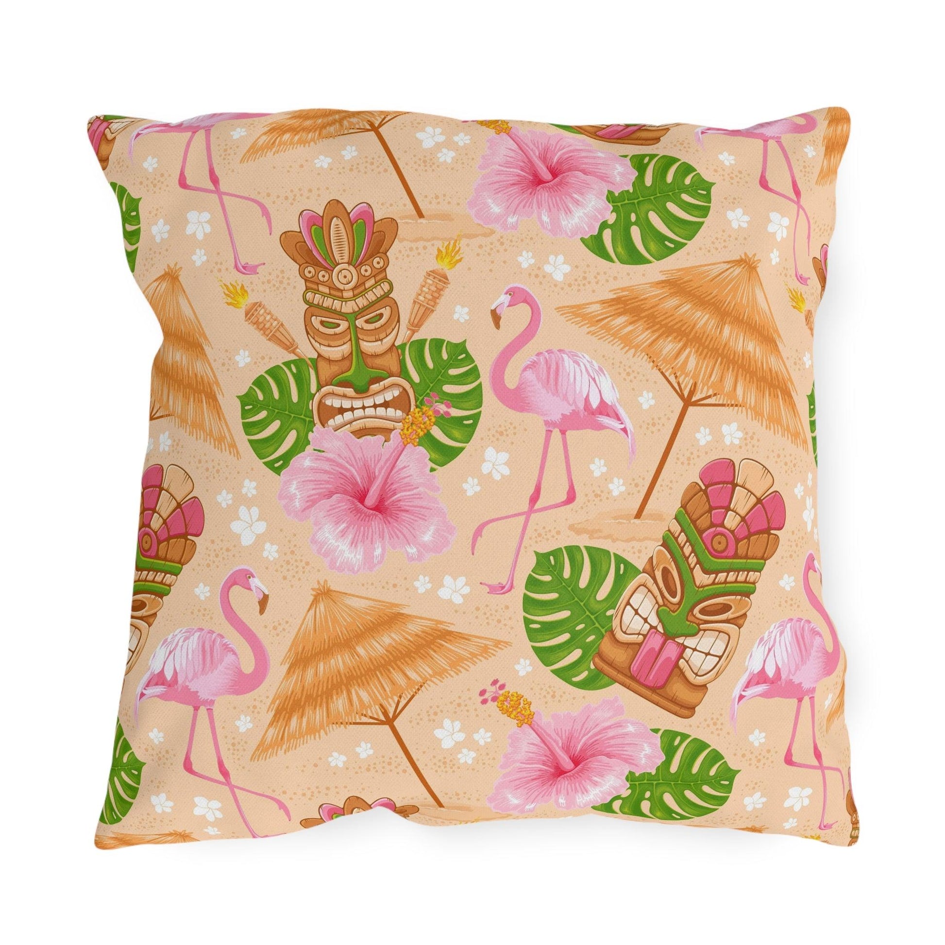Retro 60s Tiki Flamingo Mid Century Modern Multicolor Outdoor Pillow | lovevisionkarma.com
