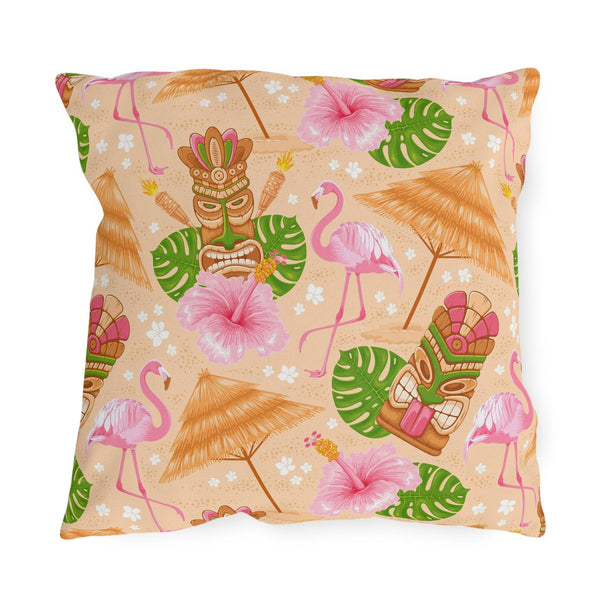 Retro 60s Tiki Flamingo Mid Century Modern Multicolor Outdoor Pillow