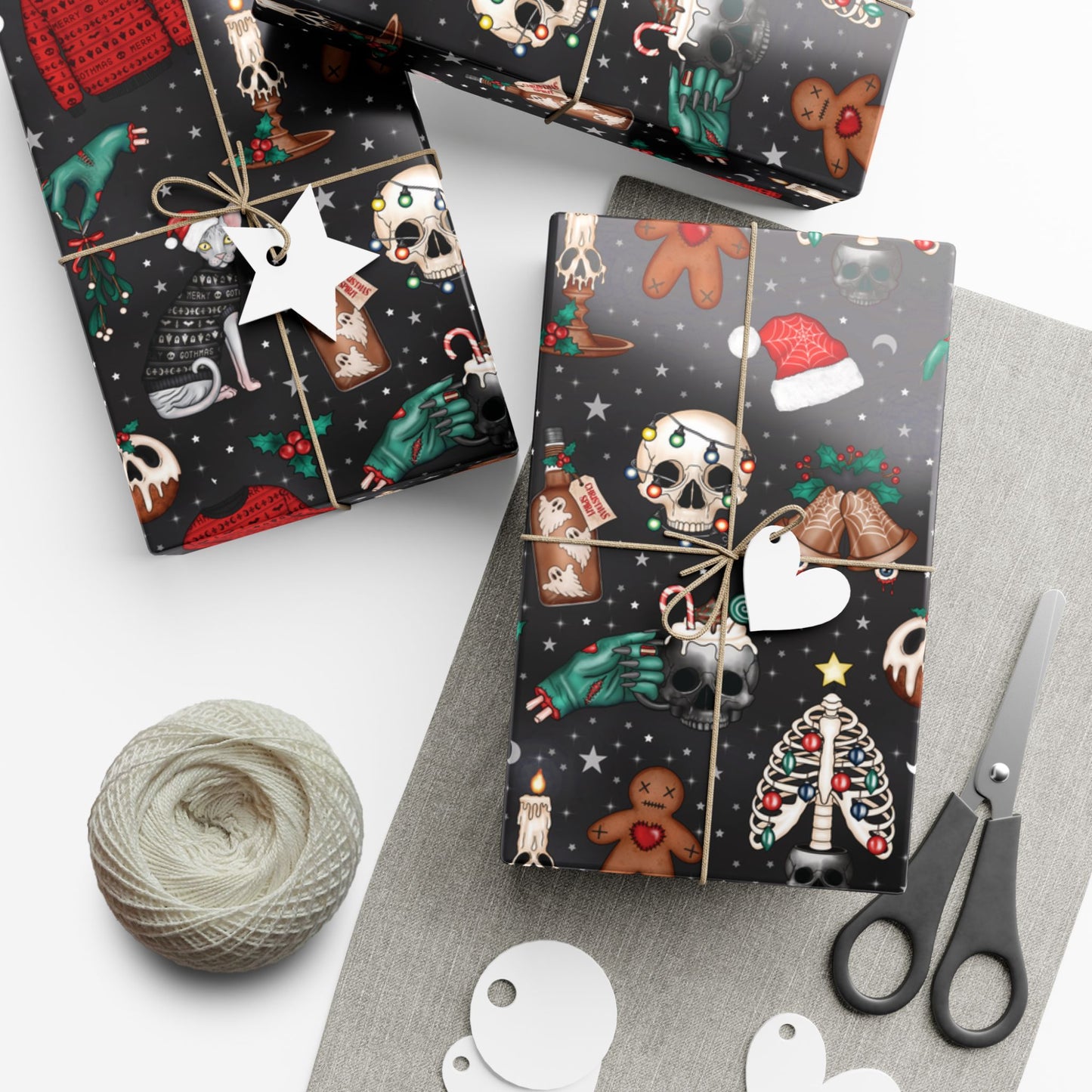 Kitschy Kawaii Goth Christmas, Creepy Cute Whimsigoth Creepmas Black Eco-Friendly Gift Wrap Paper