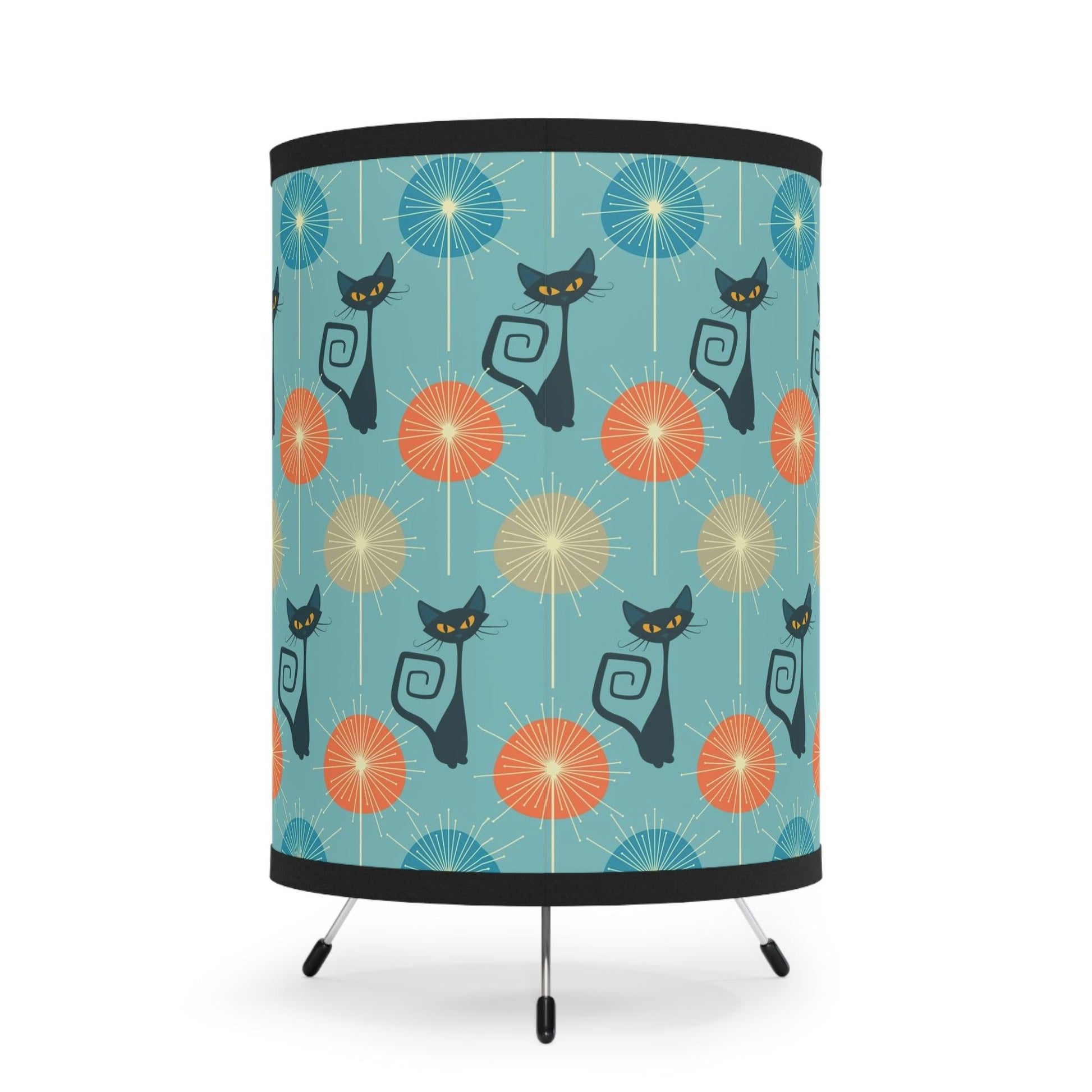 Retro Atomic Cat Mid Century Mod Blue, Orange & Black Accent Lamp | lovevisionkarma.com