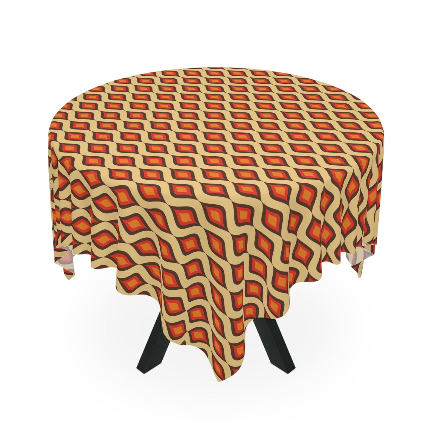 Retro 60s 70s Mid Century Mod Funky Geometric Mustard, Orange and Brown Tablecloth