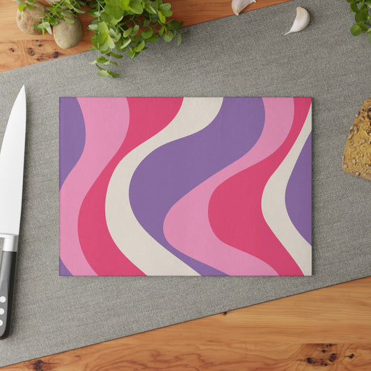 Retro 60s Groovy Hippie Swirl MCM Pink & Purple Glass Cutting Board