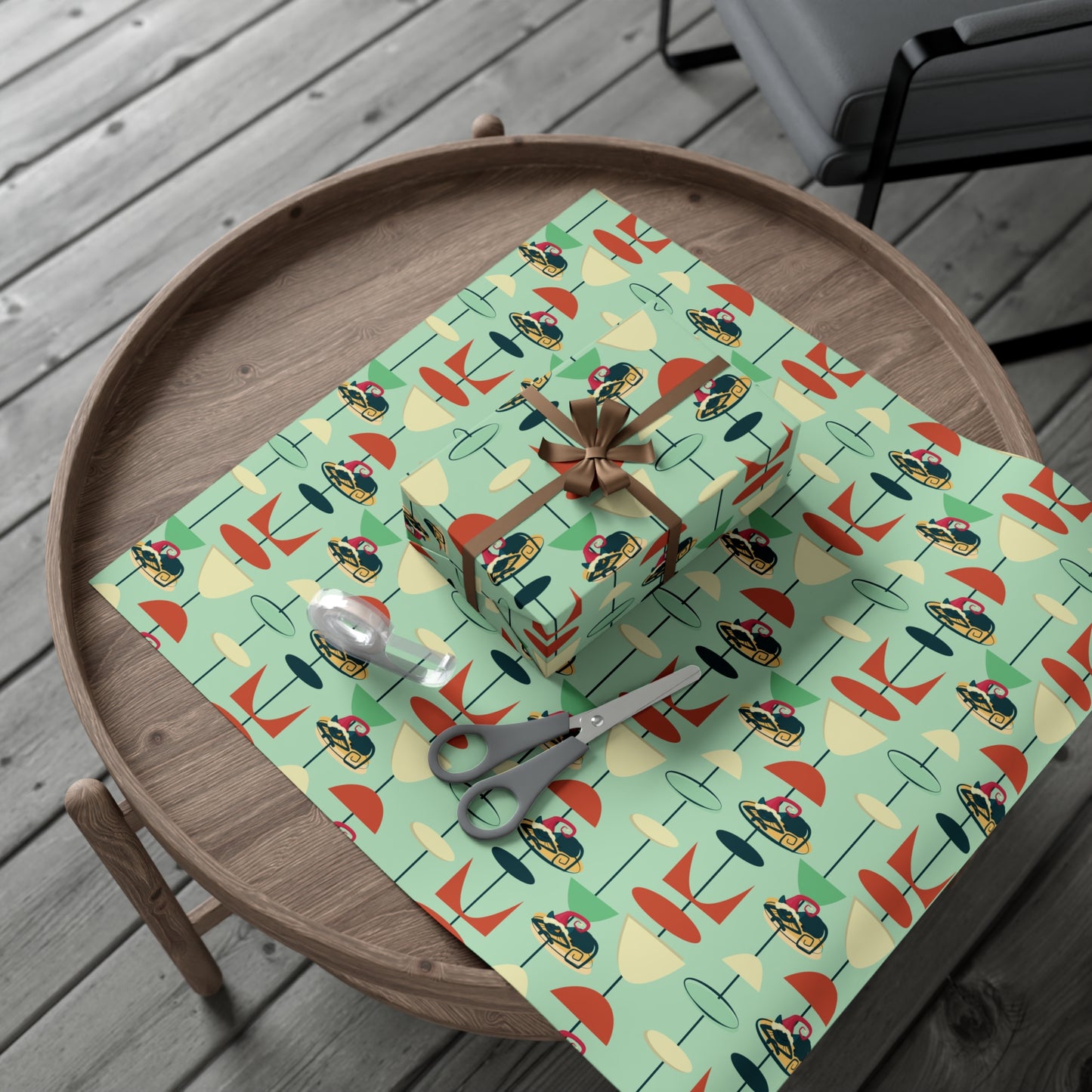 Retro 50's Atomic Cat Christmas Kitschy Mid Century Modern Green Eco-Friendly Wrapping Paper