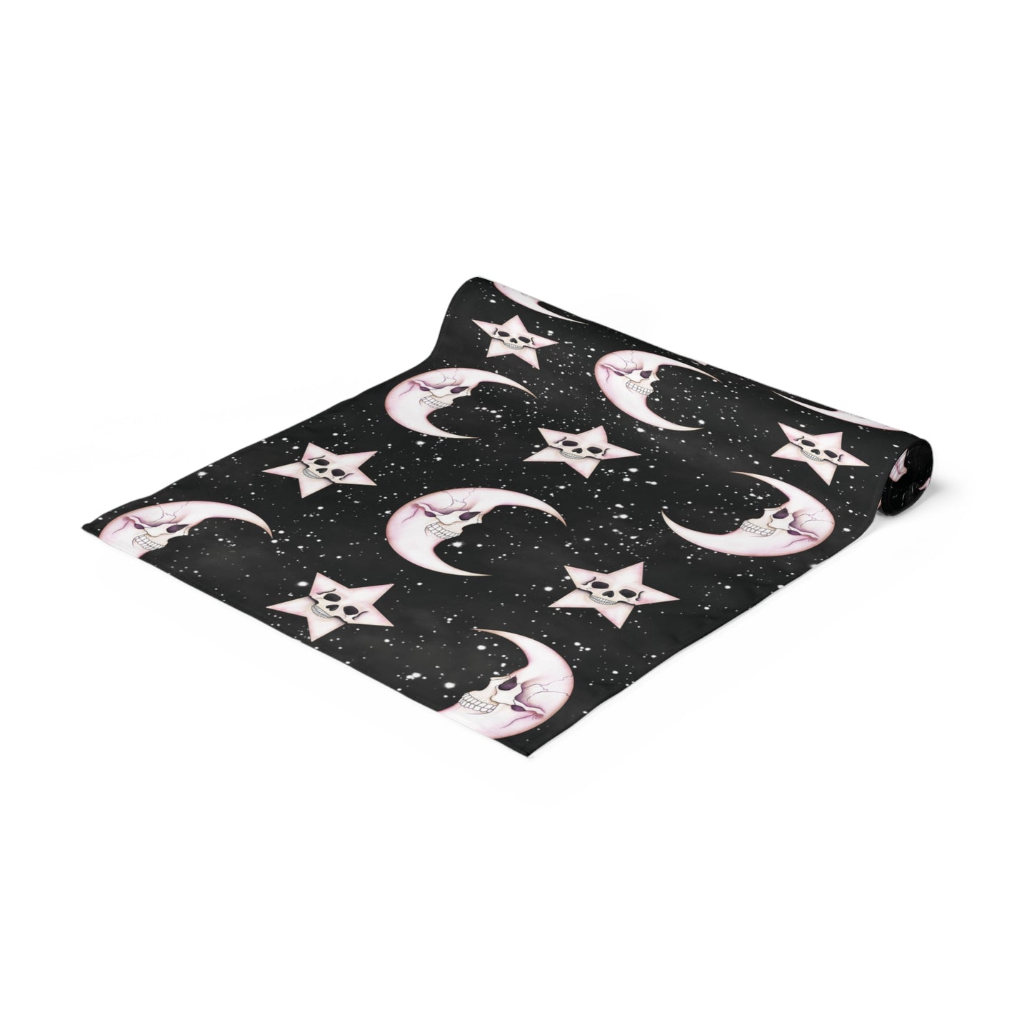 Goth Christmas Celestial Moon & Stars, Whimsical Kawaii Creepmas Black Table Runner