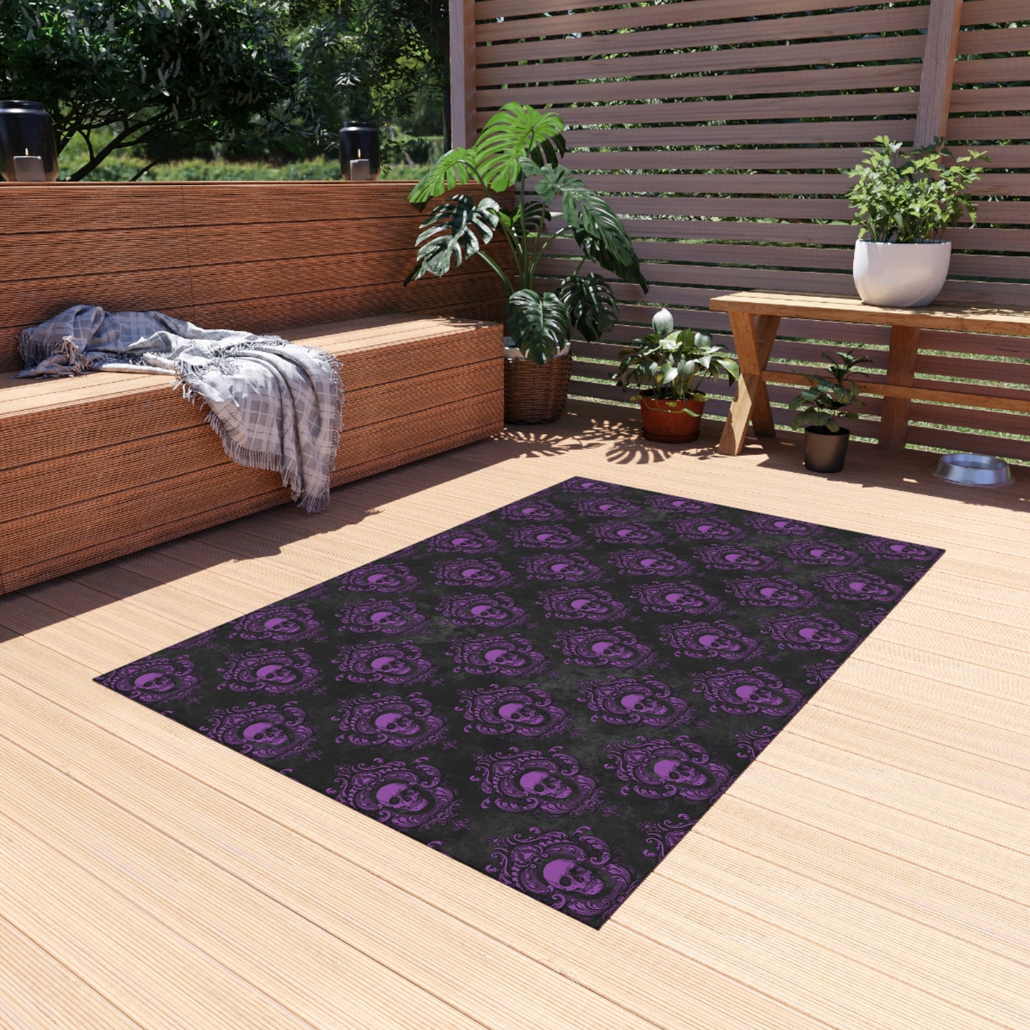 Gothic Purple Skulls, Victorian Glam Goth, Dark Academia Anti-Slip Indoor/Outdoor Accent Rug