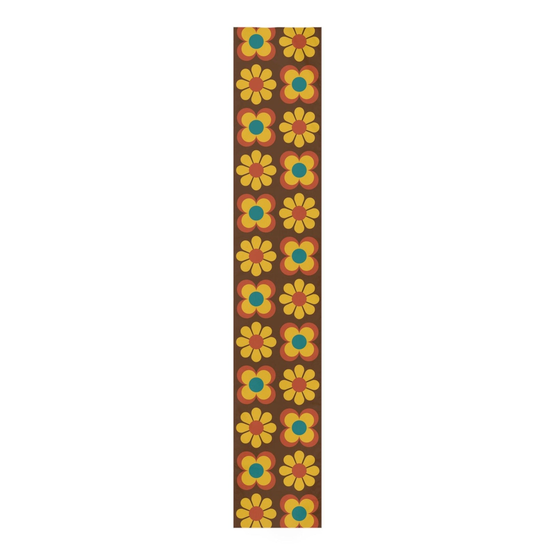 Retro 60s 70s Mod Flowers Brown, Orange & Yellow MCM Table Runner | lovevisionkarma.com