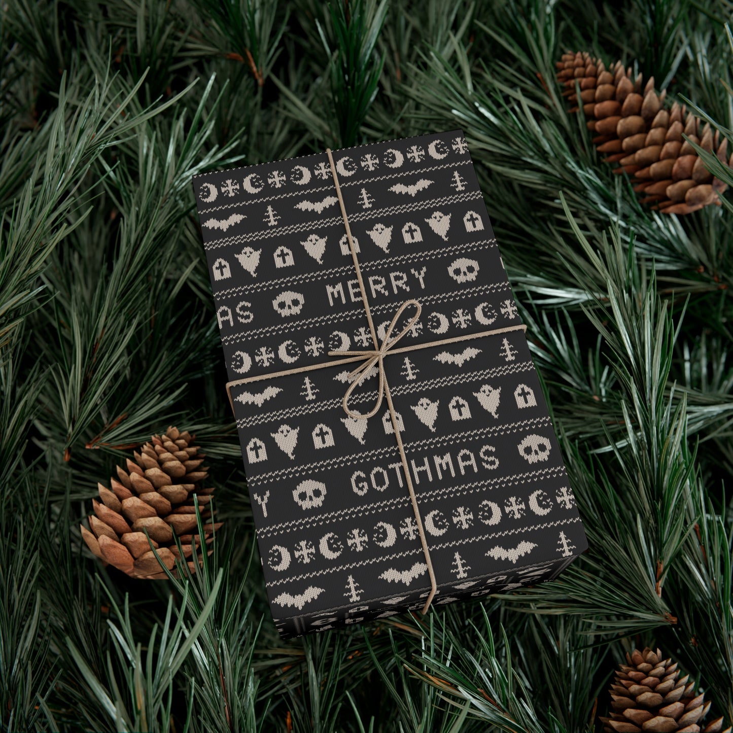 Goth Christmas Ugly Sweater Inspired, Gothmas & Kitschy Creepmas Black Eco-Friendly Holiday Gift Wrap